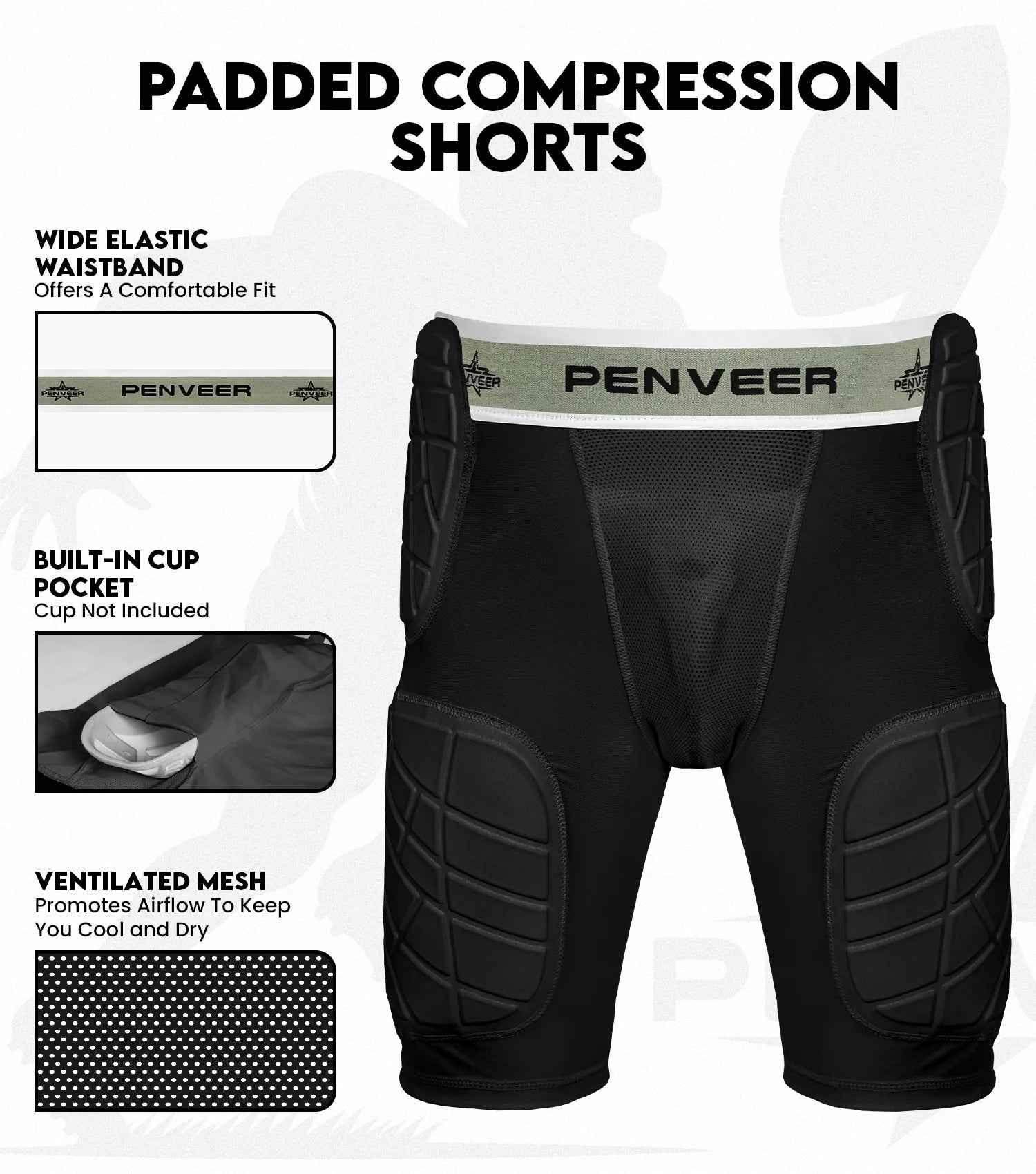 5.0 Youth Football Girdle for Boys with Cup Pocket (Black)
