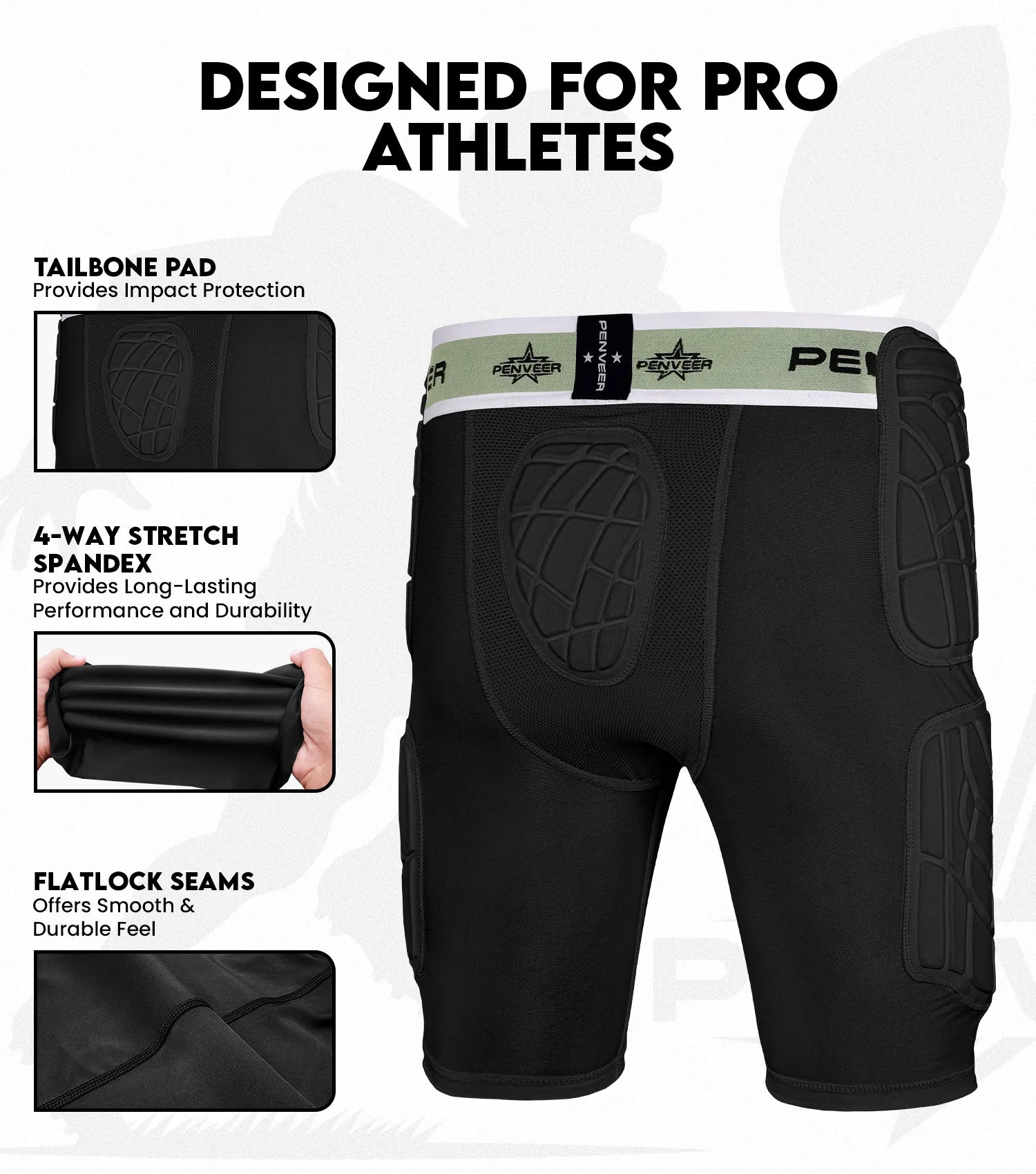 5.0 Youth Football Girdle for Boys with Cup Pocket (Black)