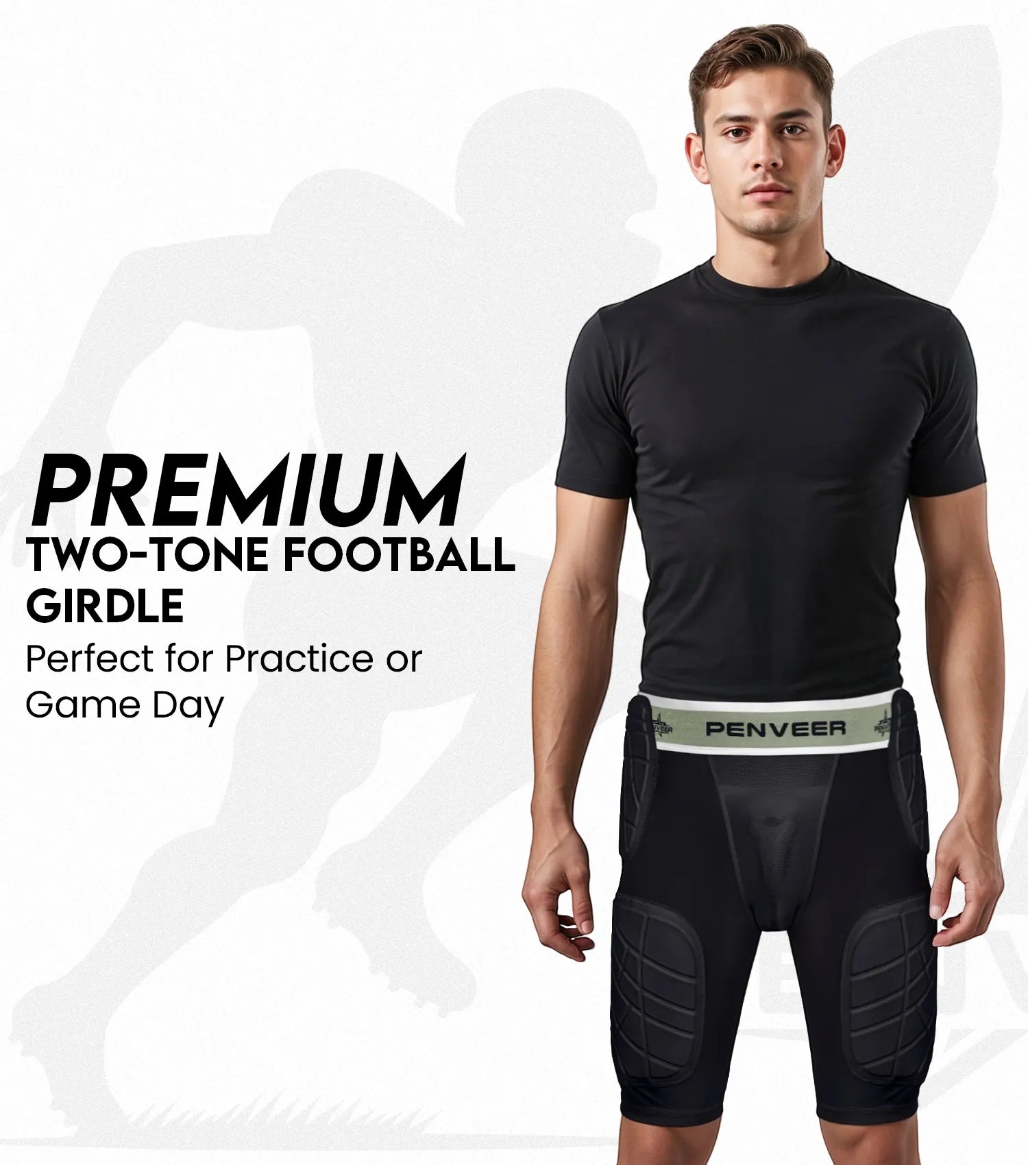 5.0 Youth Football Girdle for Boys with Cup Pocket (Black)