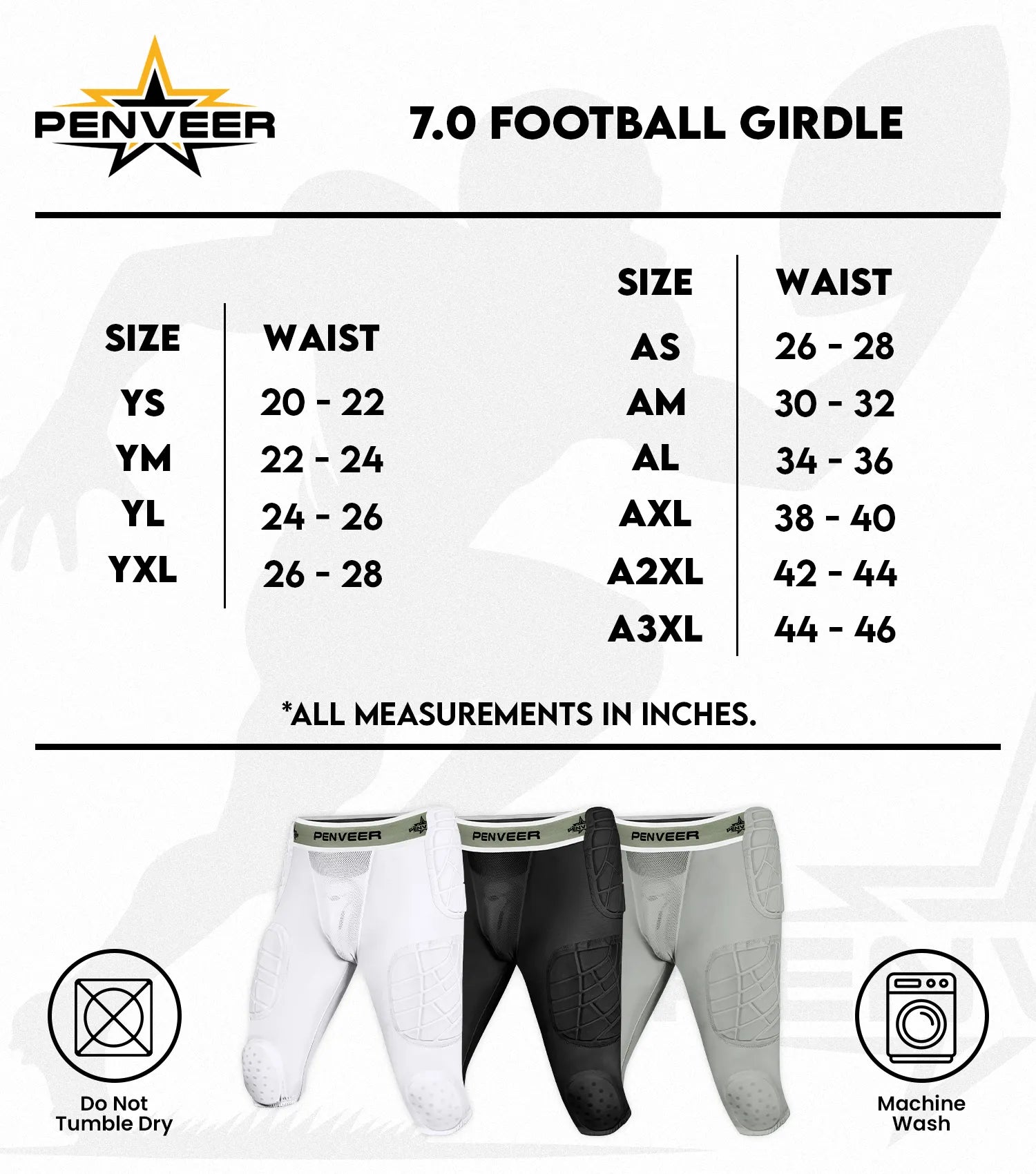 7.0 Adult Football Girdle for Men with Cup Pocket (White)