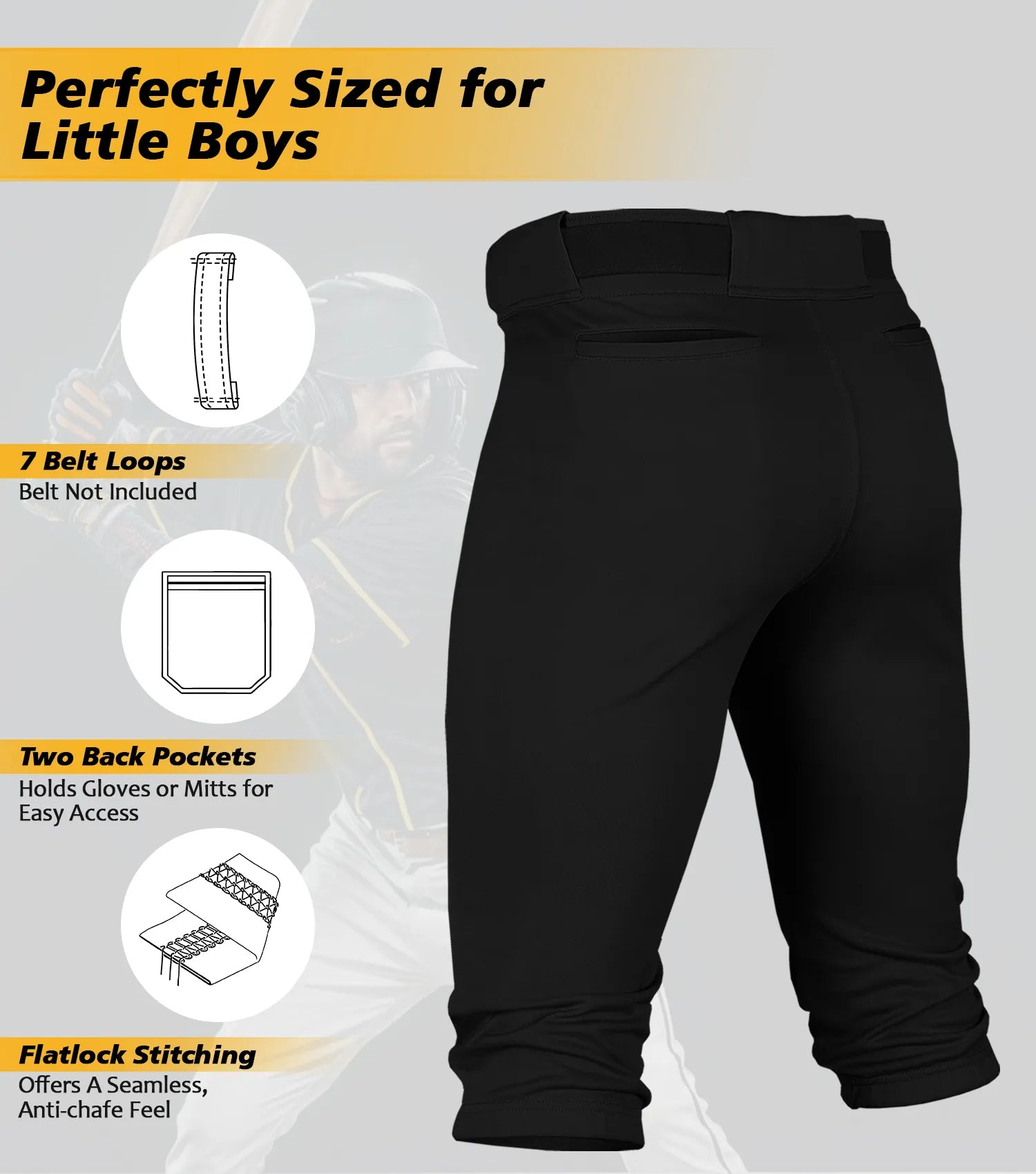 Baseball knicker style pant youth black