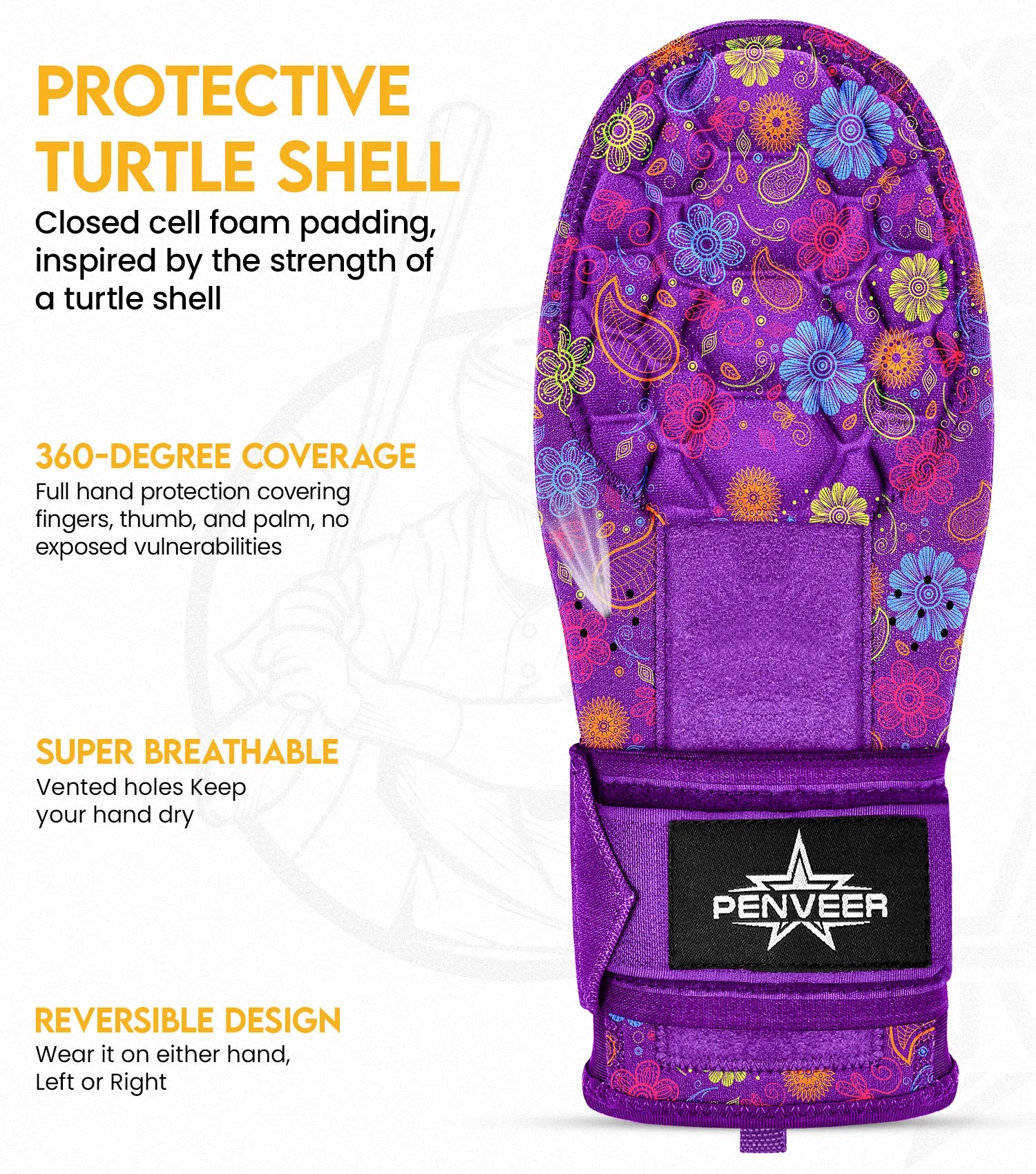 Baseball Sliding Mitt For Left and Right Hand, Youth & Adult Sizes (Purple Paisley Flower)