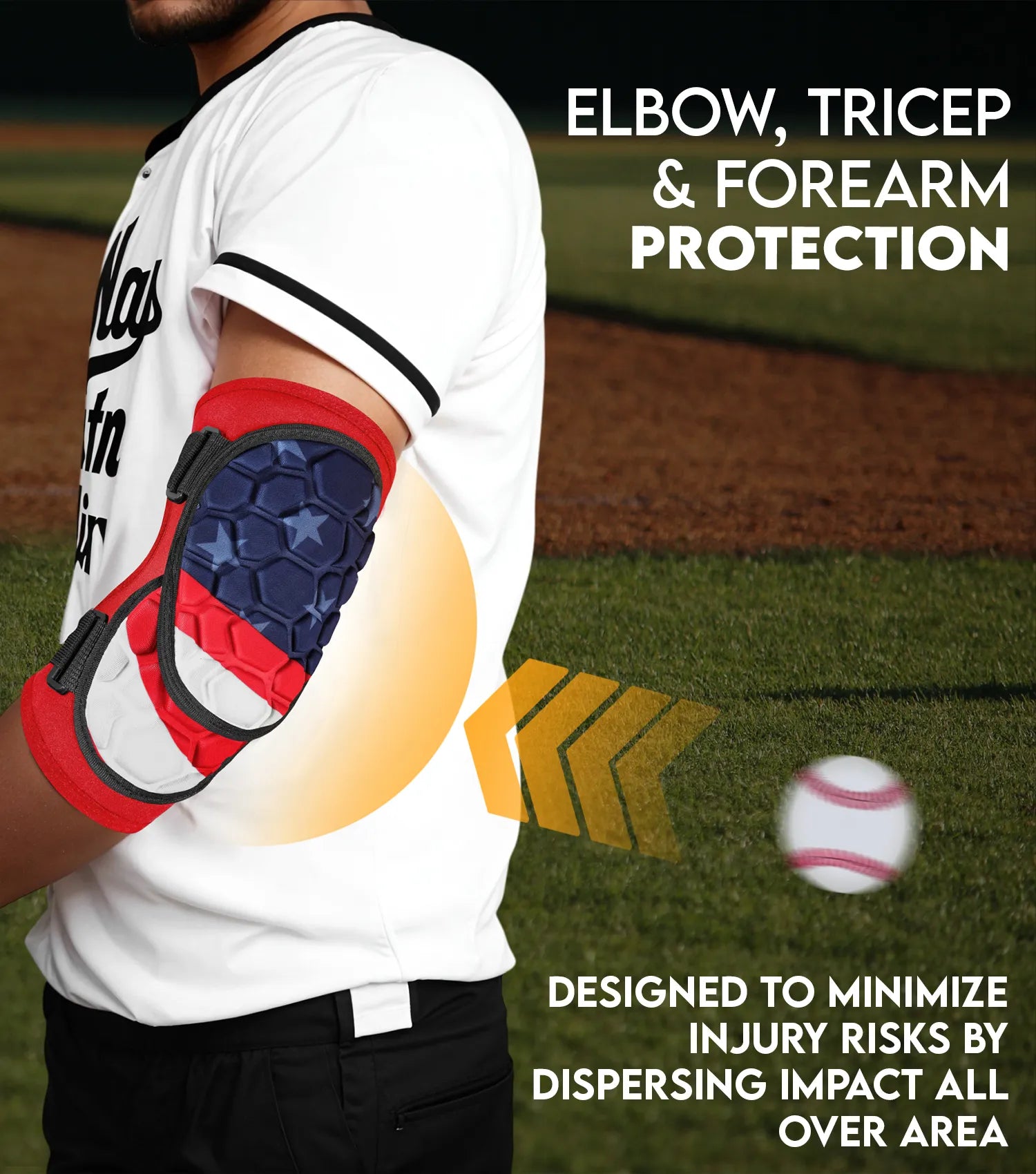 Baseball Elbow Guard with Adjustable Straps, Adult & Youth Sizes (USA Flag)