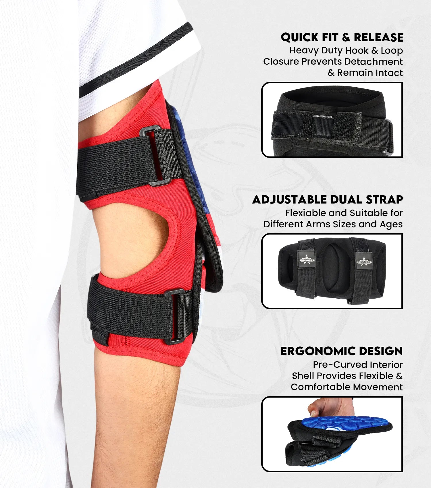 Baseball Elbow Guard with Adjustable Straps, Adult & Youth Sizes (USA Flag)