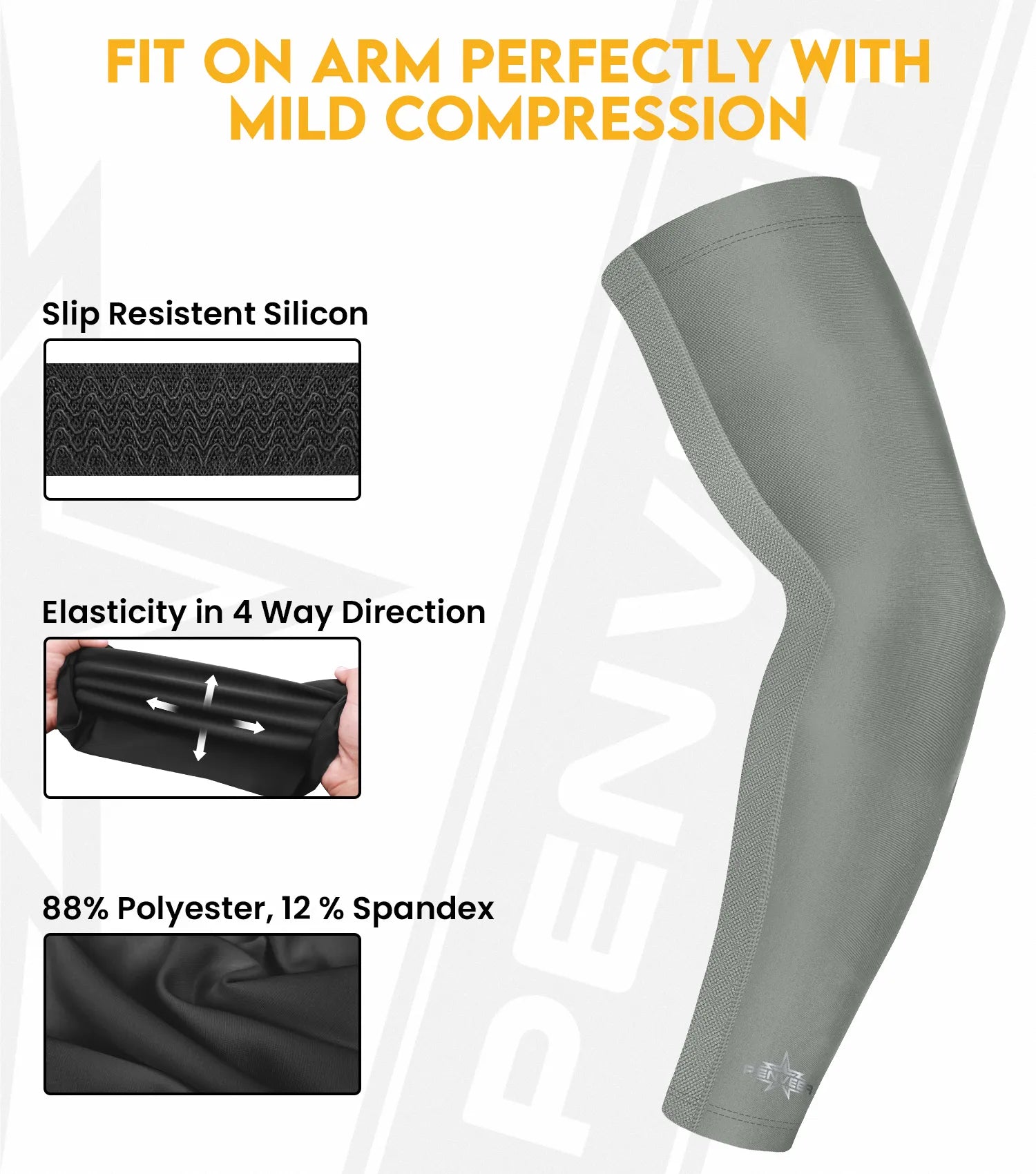 Compression Arm Sleeves for Men & Women with Ventilated Mesh adult and youth Gray