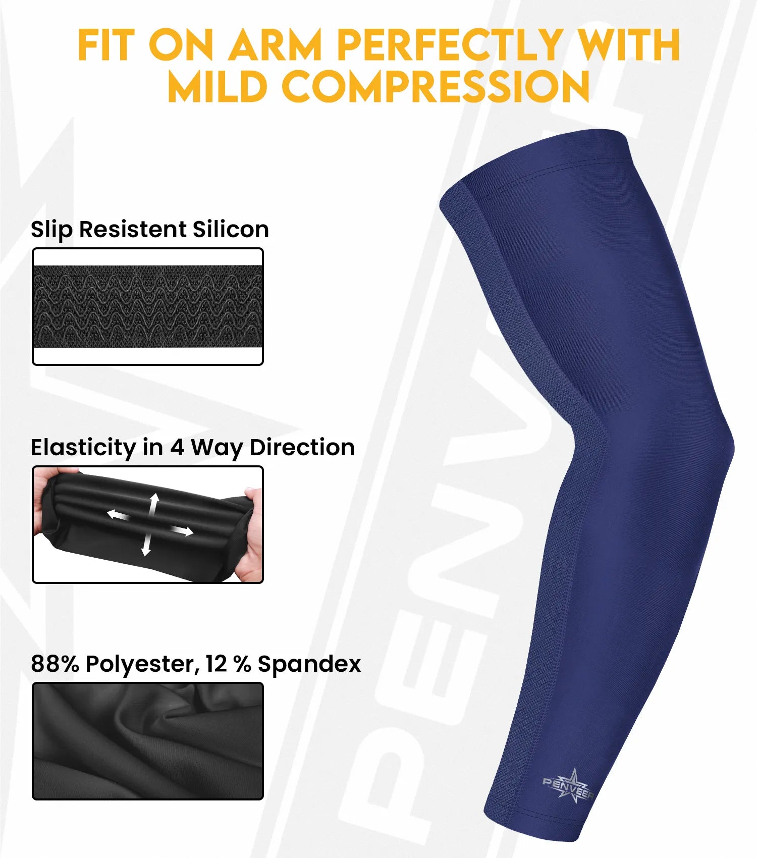Compression Arm Sleeves for Men & Women with Ventilated Mesh adult and youth Navy