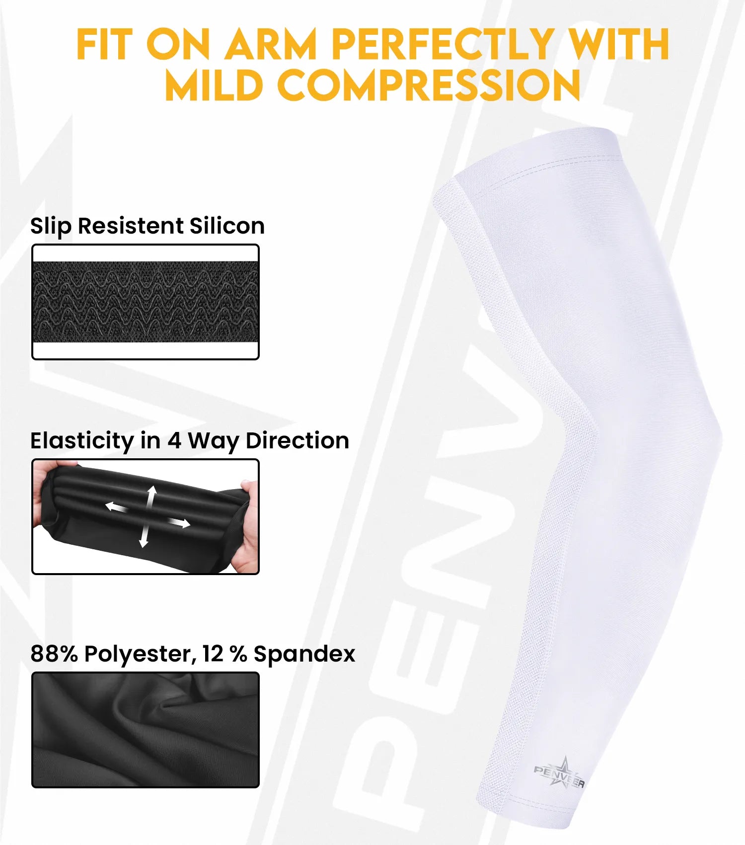 Compression Arm Sleeves for Men & Women with Ventilated Mesh adult and youth White