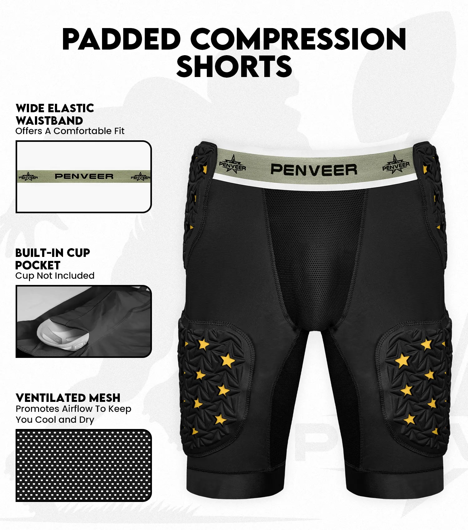 Men's 5-Pad Two Tone Football Girdle with Cup Pocket (Black)