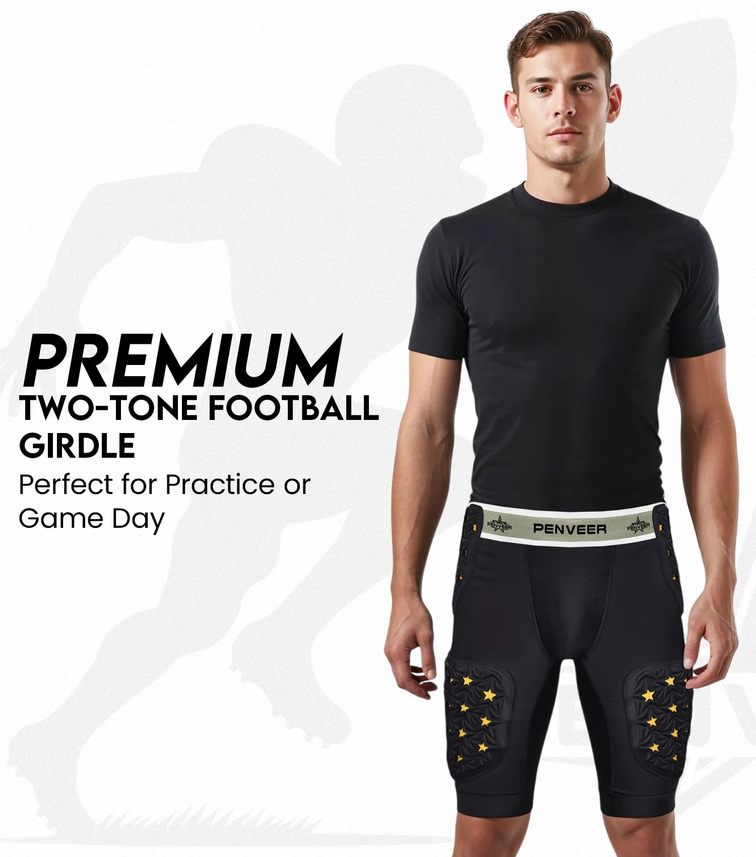 Men's 5-Pad Two Tone Football Girdle with Cup Pocket (Black)