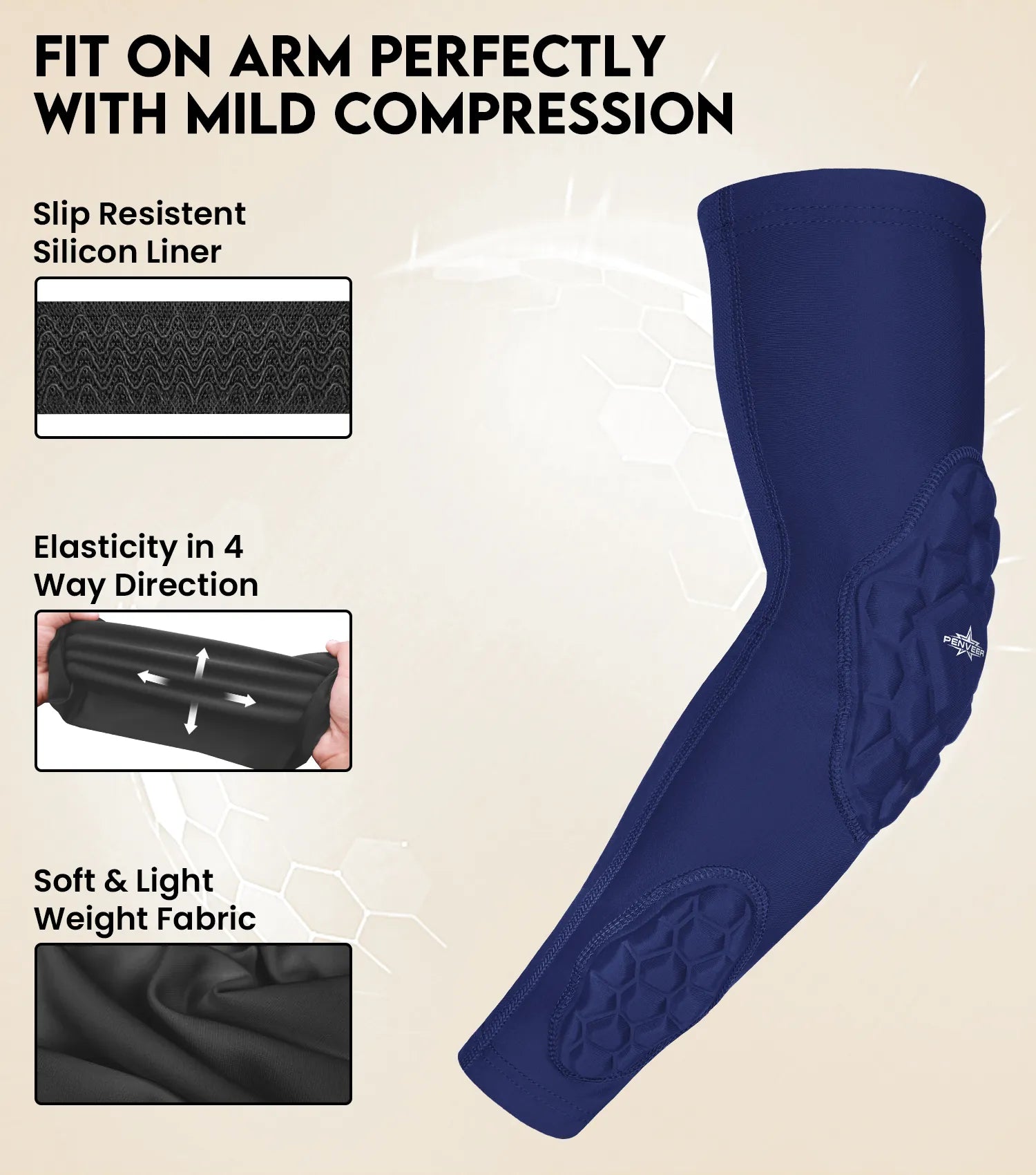 Padded Arm Sleeves for Men & Women Navy (Youth & Adult Sizes)