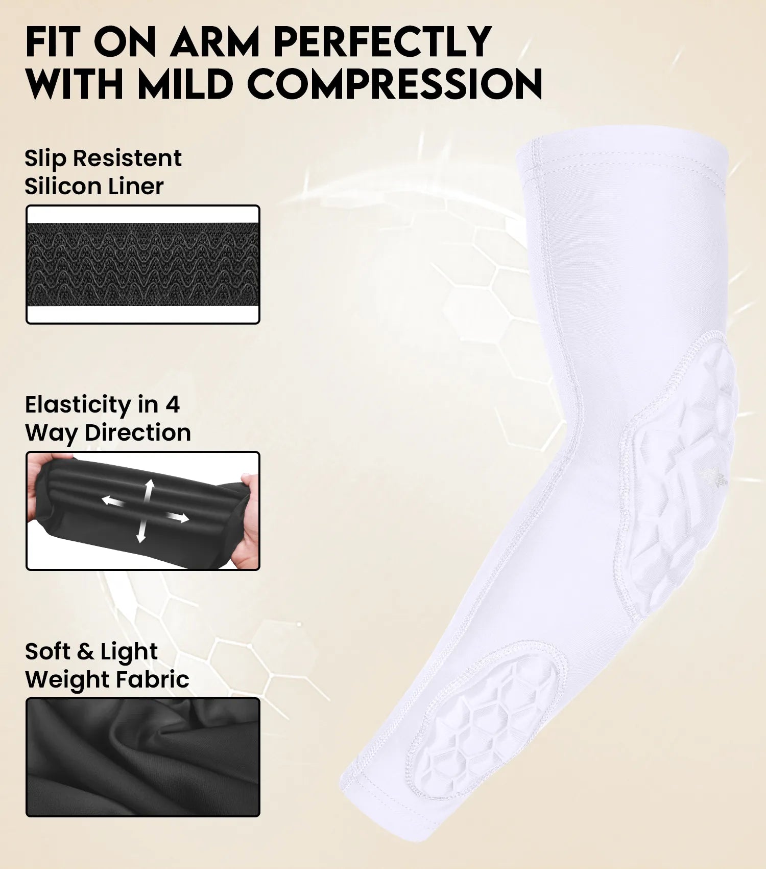 Padded Arm Sleeves for Men & Women White (Youth & Adult Sizes)