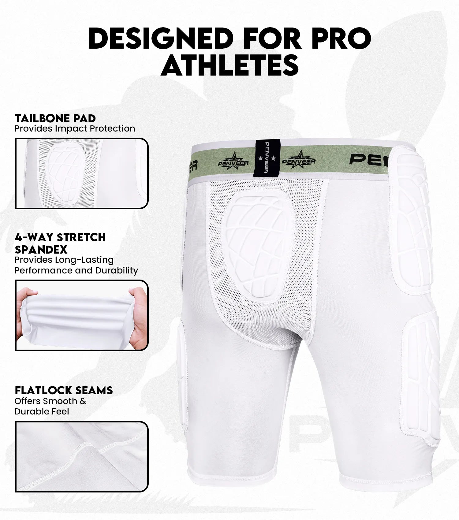 5.0 Youth Football Girdle for Boys with Cup Pocket (White)