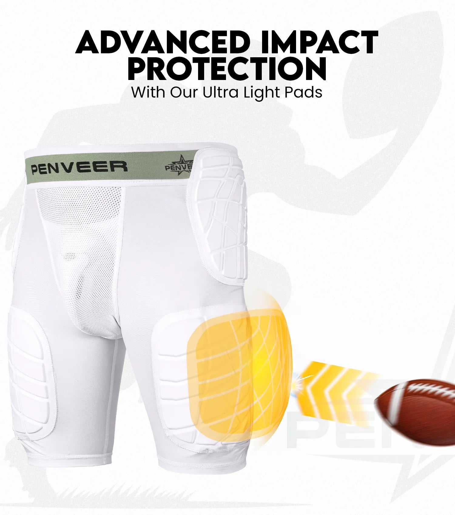 5.0 Youth Football Girdle for Boys with Cup Pocket (White)