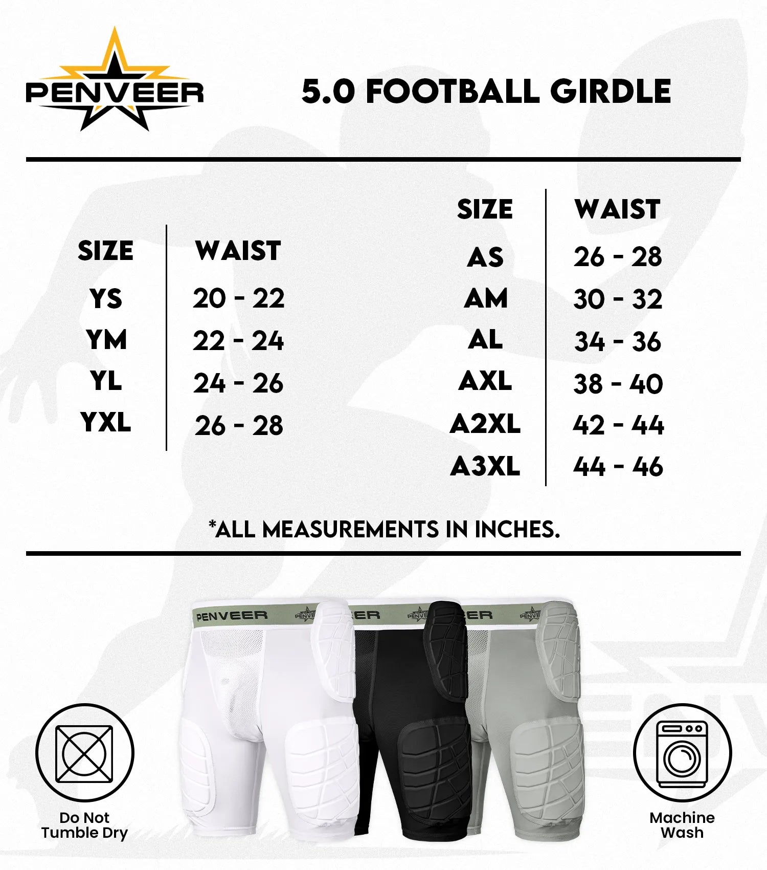 5.0 Youth Football Girdle for Boys with Cup Pocket (White)