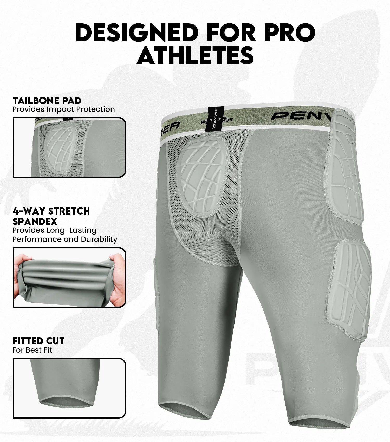 7.0 Adult Football Girdle for Men with Cup Pocket (Grey)