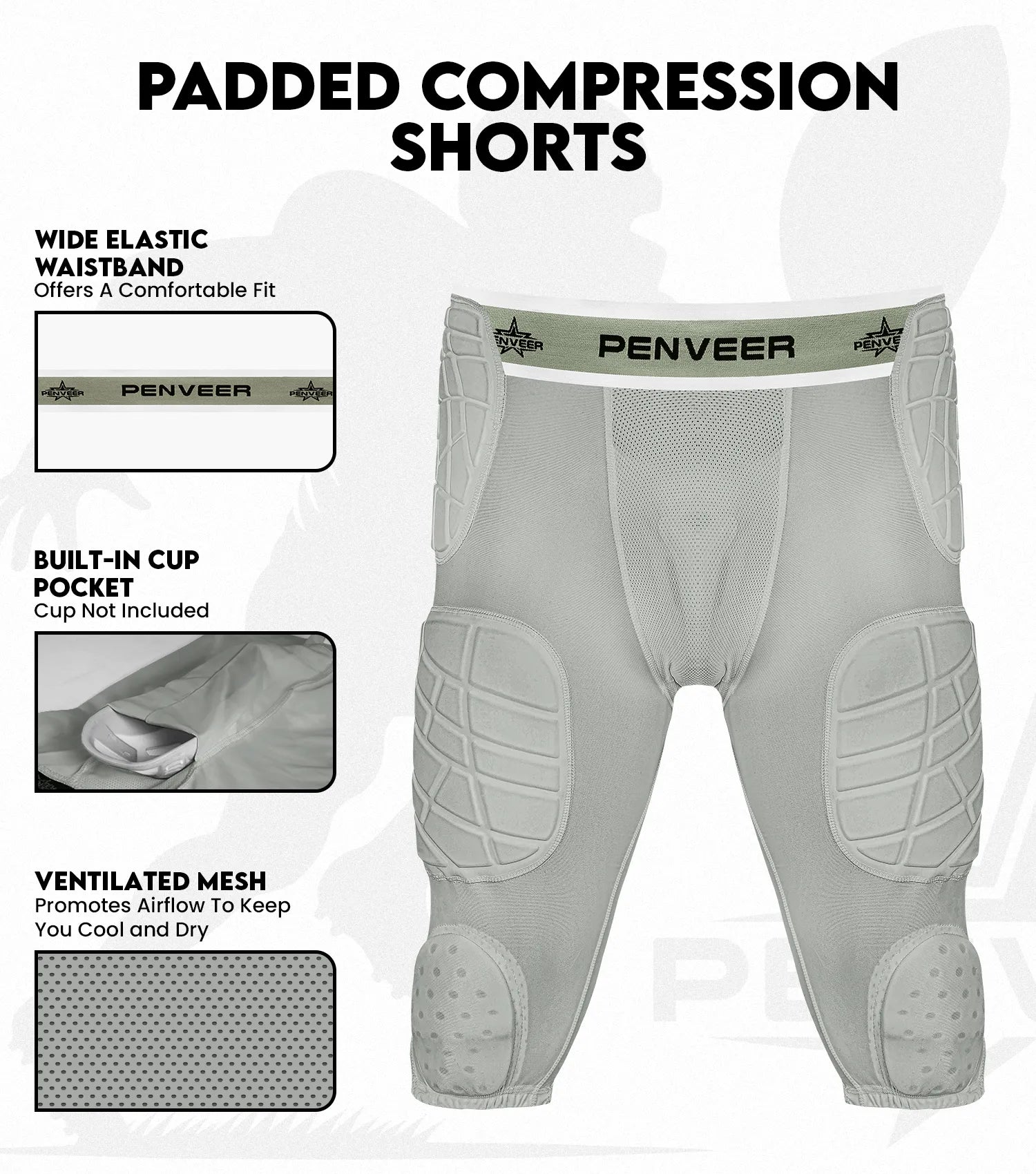 7.0 Youth Football Girdle for Boys with Cup Pocket (Grey)