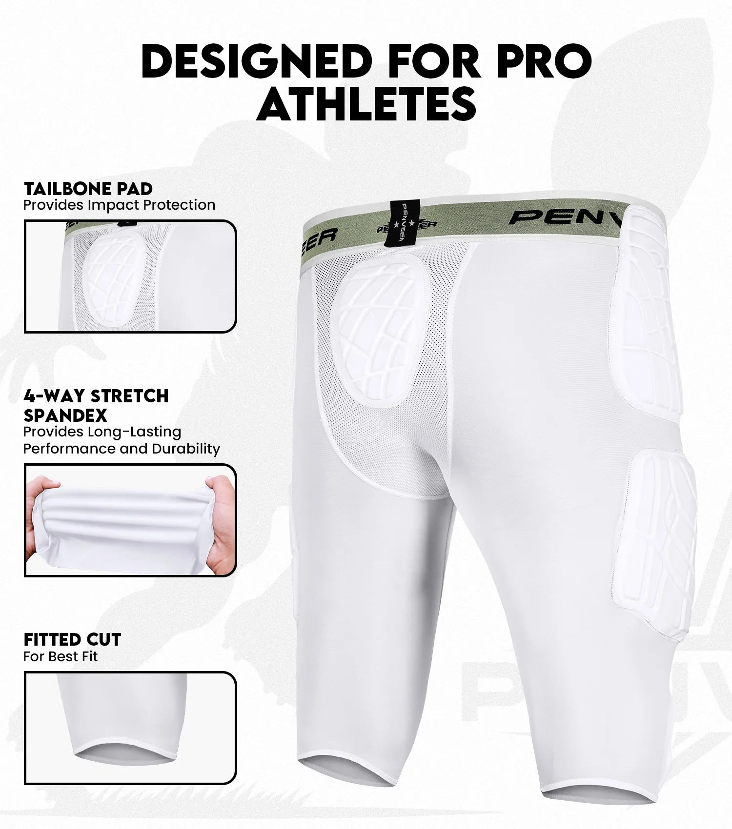 7.0 Youth Football Girdle for Boys with Cup Pocket (White)