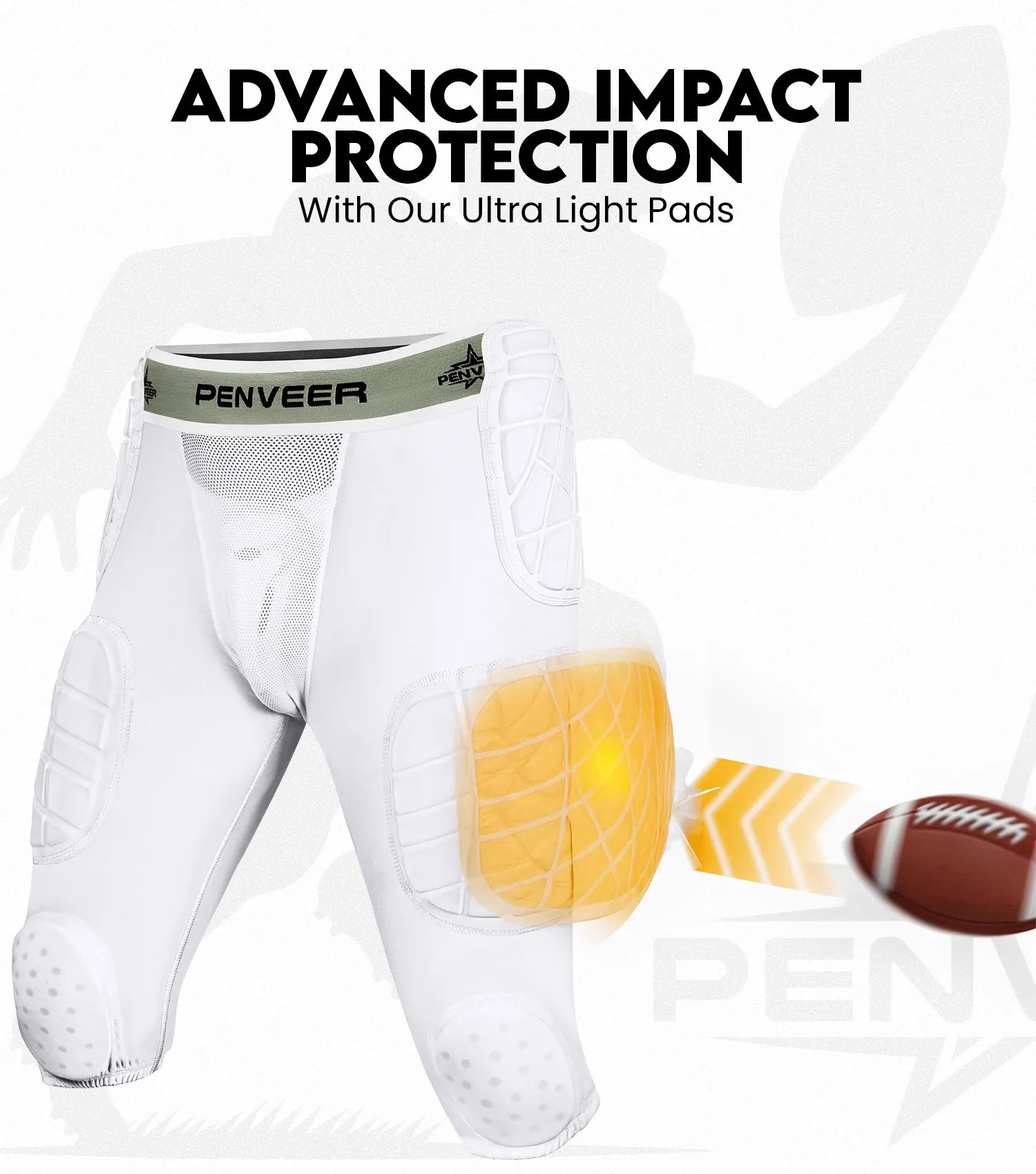 7.0 Youth Football Girdle for Boys with Cup Pocket (White)