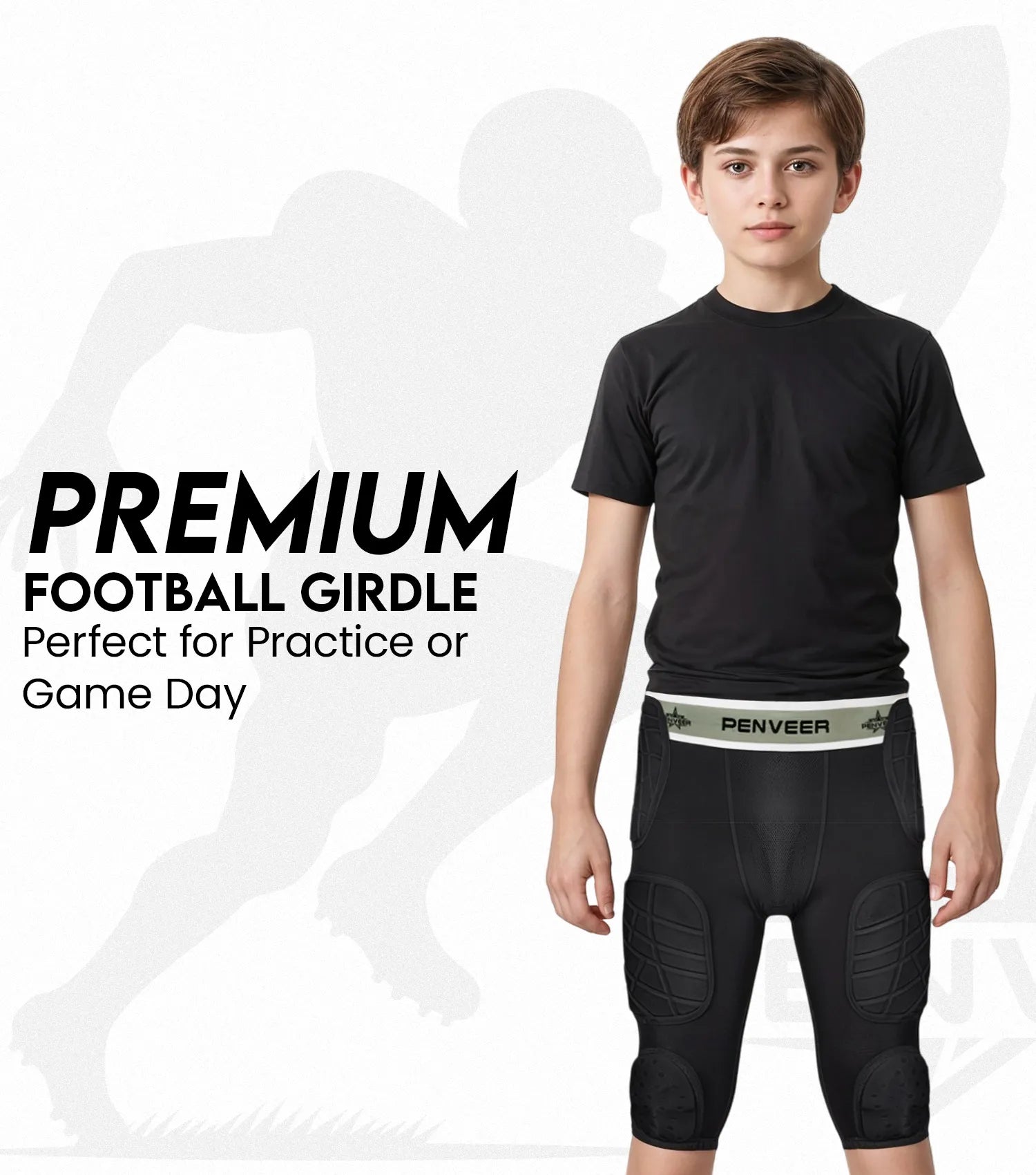 7.0 Youth Football Girdle for Boys with Cup Pocket (White)