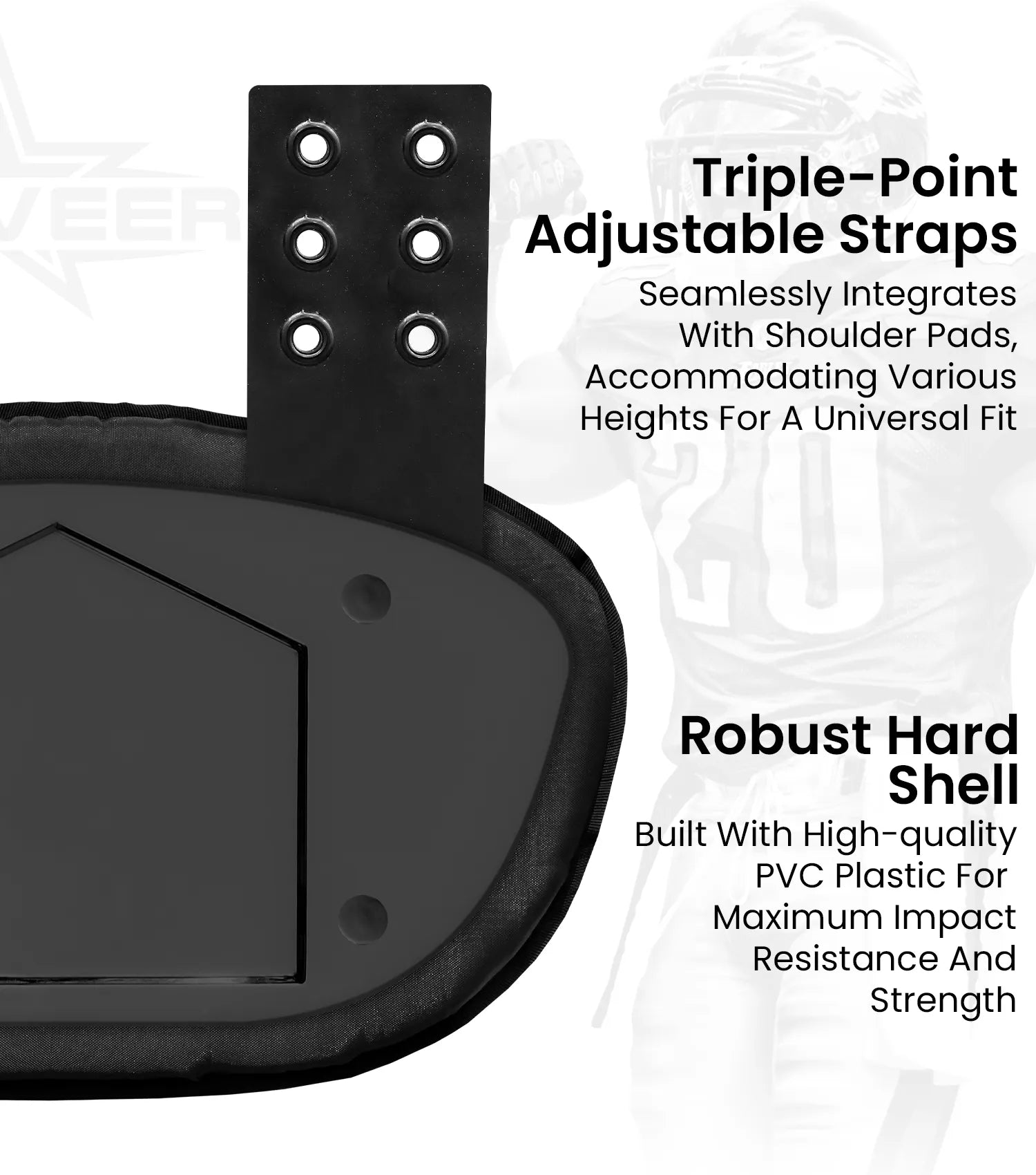 Football Back Plate for Shoulder Pads with High Impact Padding Black