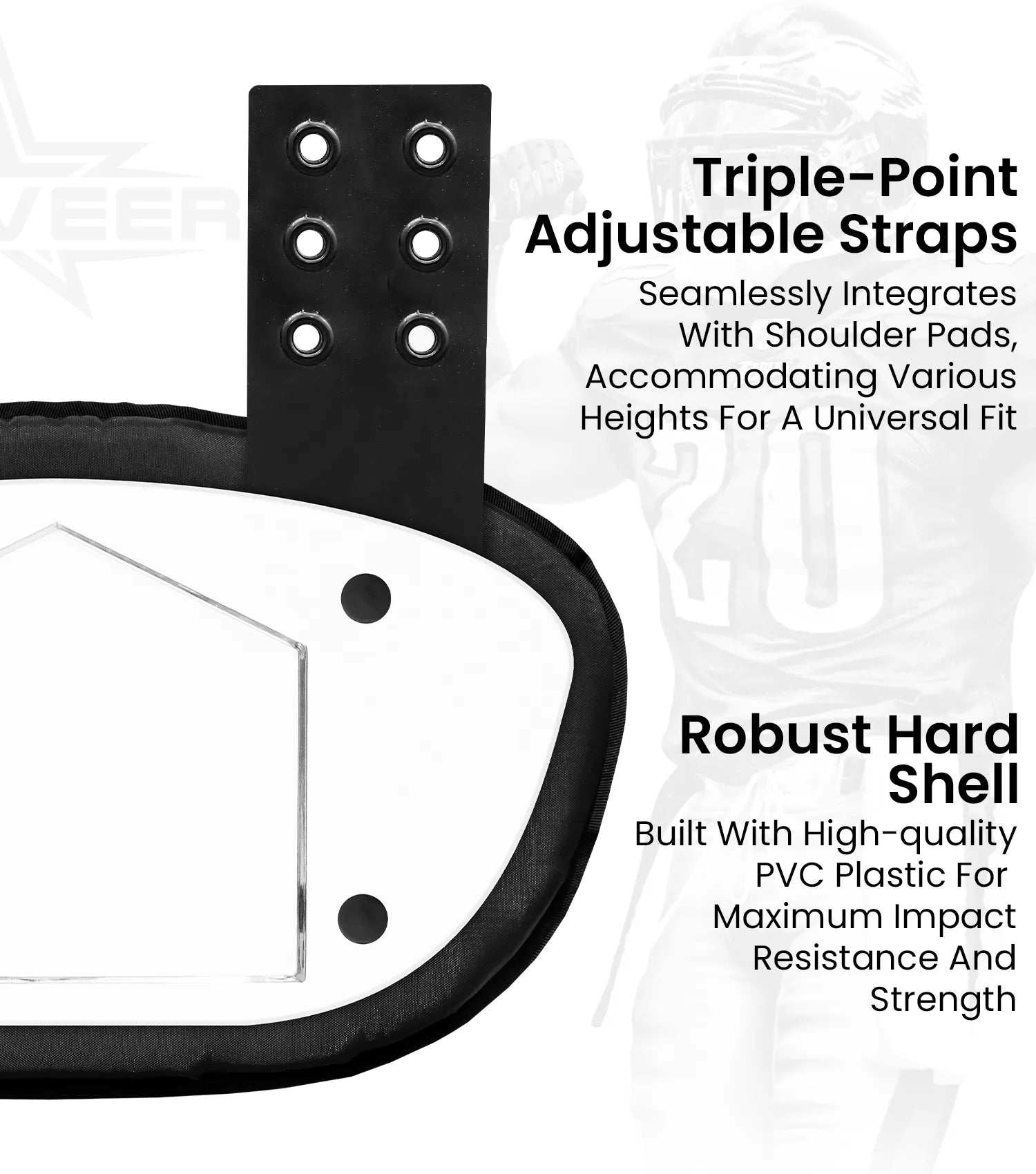 Football Back Plate for Shoulder Pads with High Impact Padding White