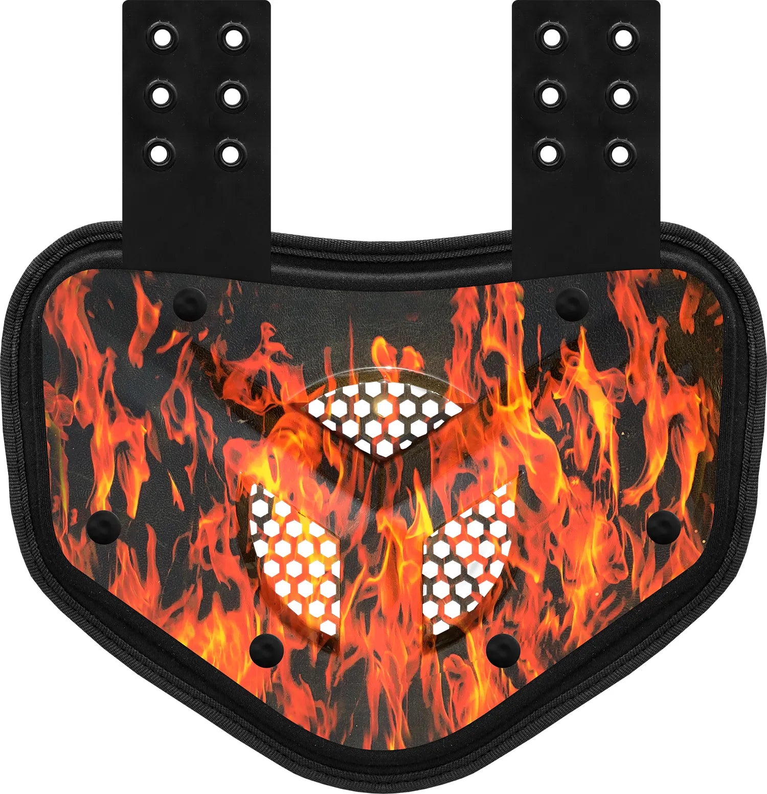 Chrome Football Back Plate with Air Vents for Shoulder Pads with High Impact Padding Flame