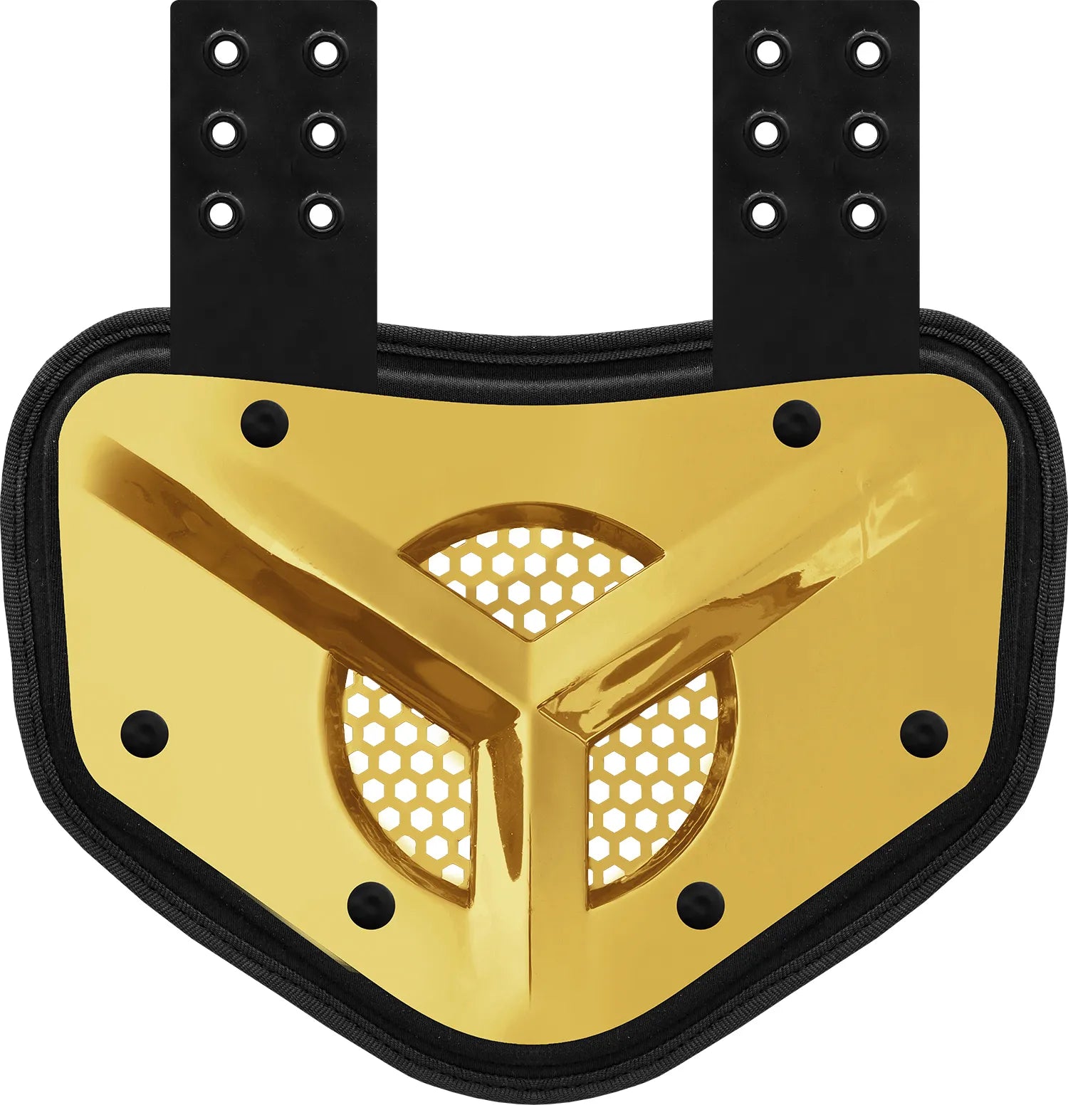 Chrome Football Back Plate with Air Vents for Shoulder Pads with High Impact Padding Gold