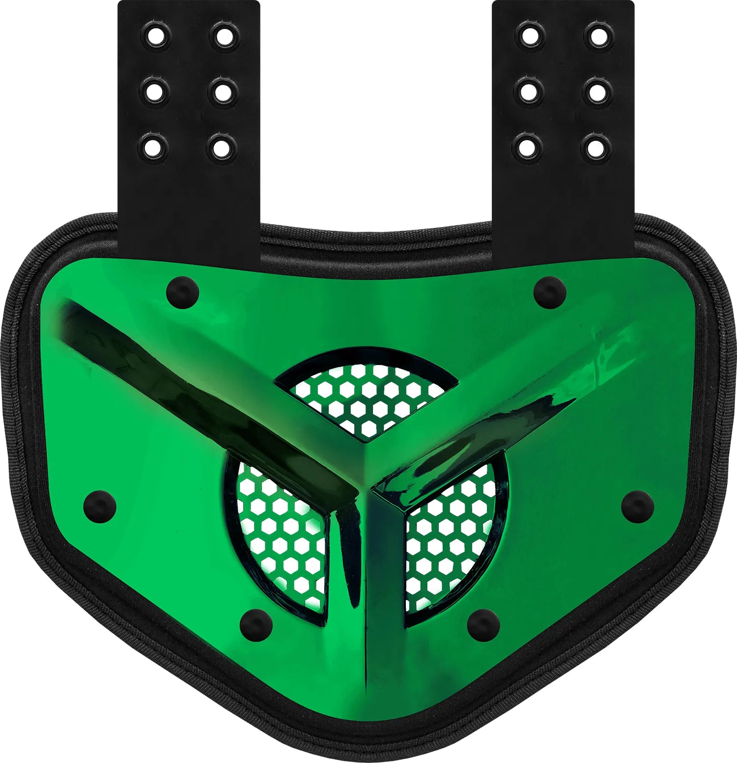 Chrome Football Back Plate with Air Vents for Shoulder Pads with High Impact Padding Dark Green