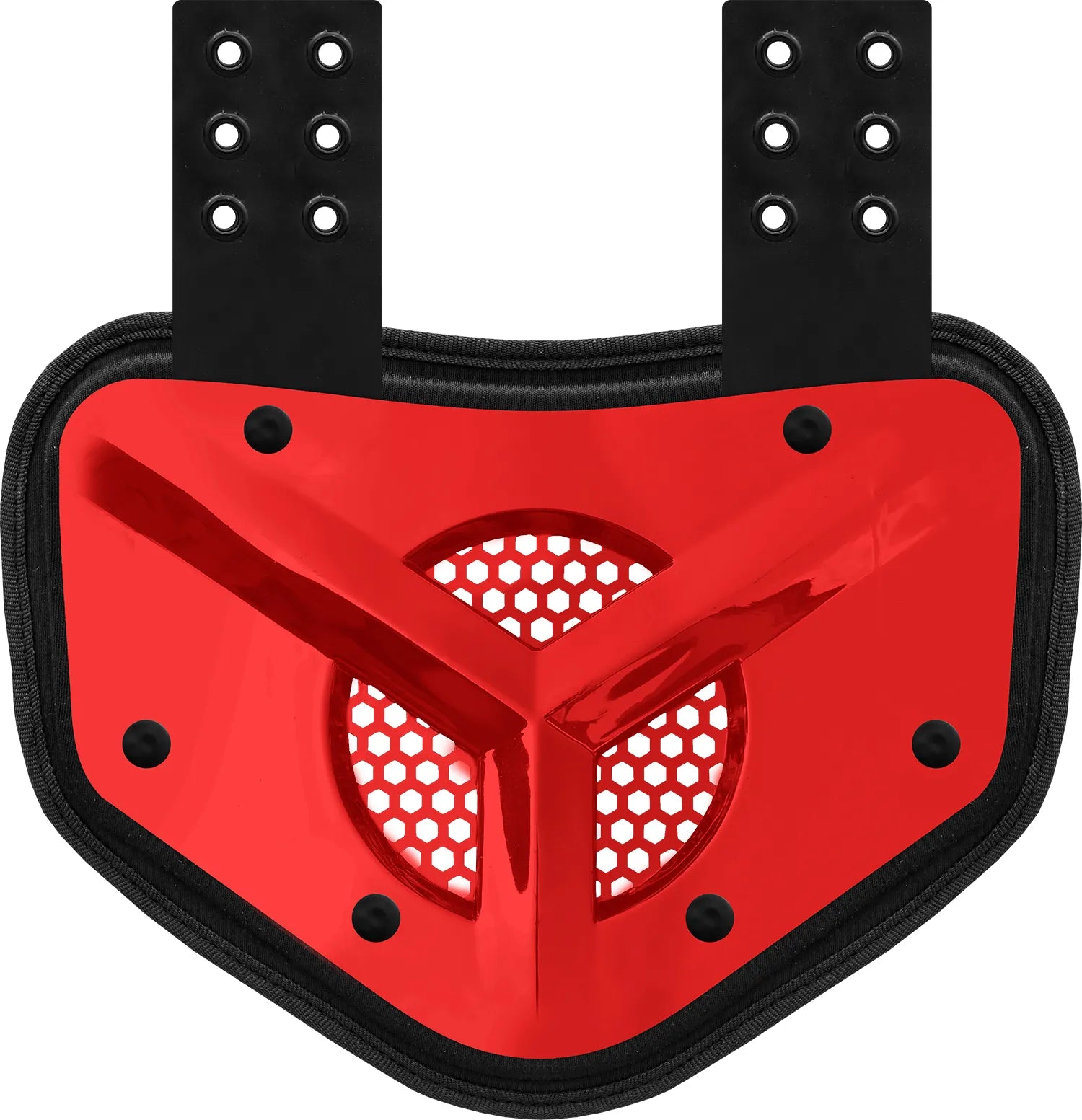 Chrome Football Back Plate with Air Vents for Shoulder Pads with High Impact Padding Red