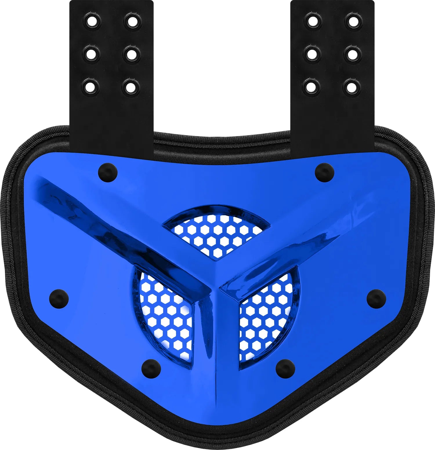 Chrome Football Back Plate with Air Vents for Shoulder Pads with High Impact Padding Royal Blue