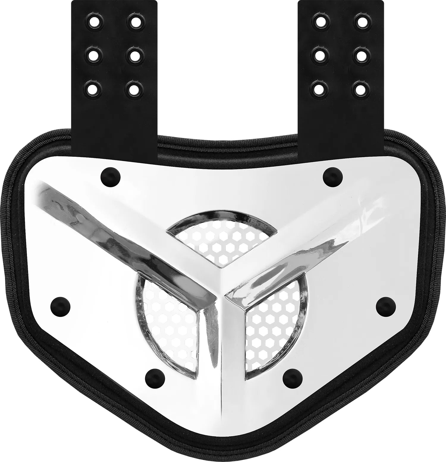 Chrome Football Back Plate with Air Vents for Shoulder Pads with High Impact Padding Silver