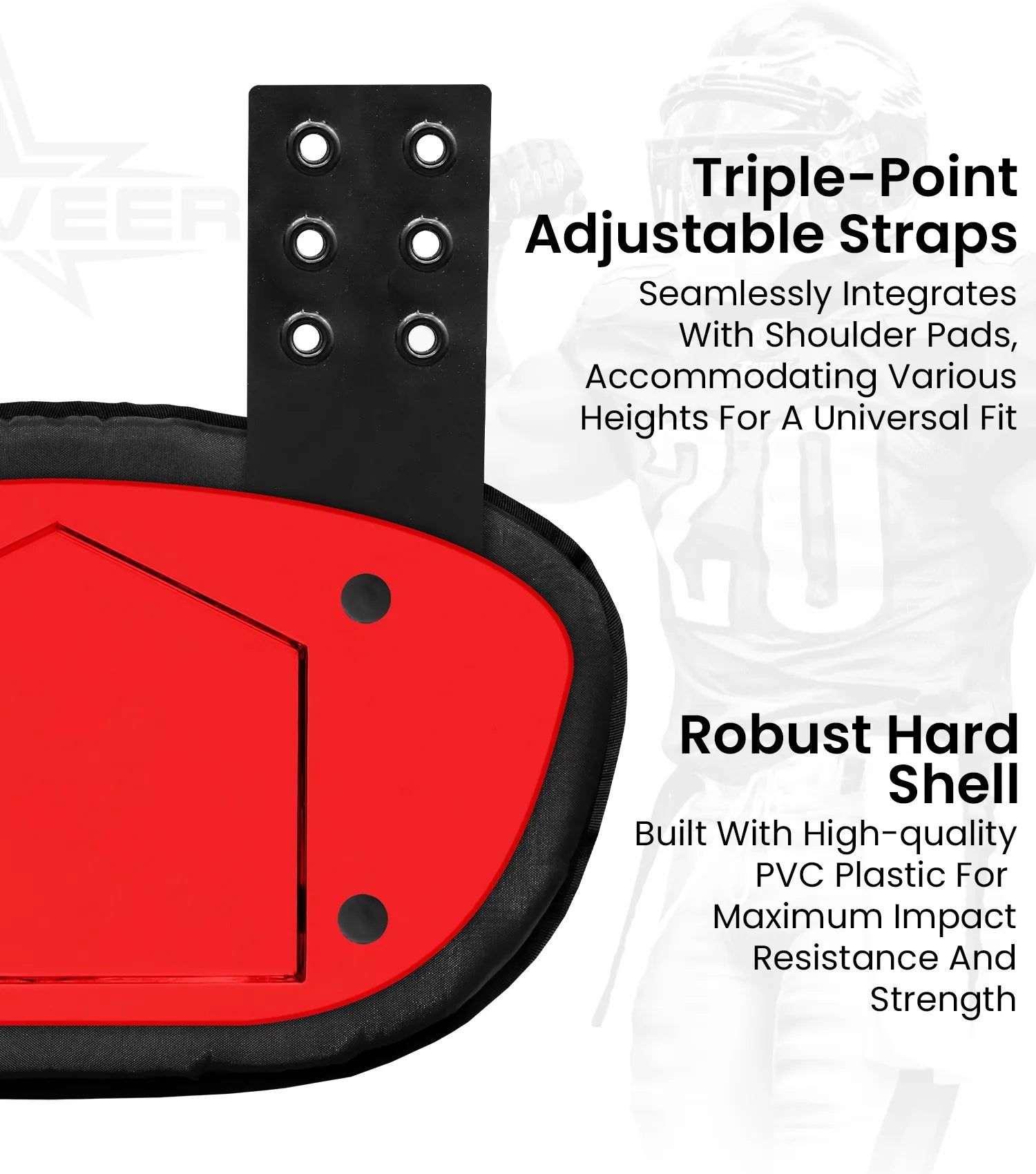 Football Back Plate for Shoulder Pads with High Impact Padding Metallic Red