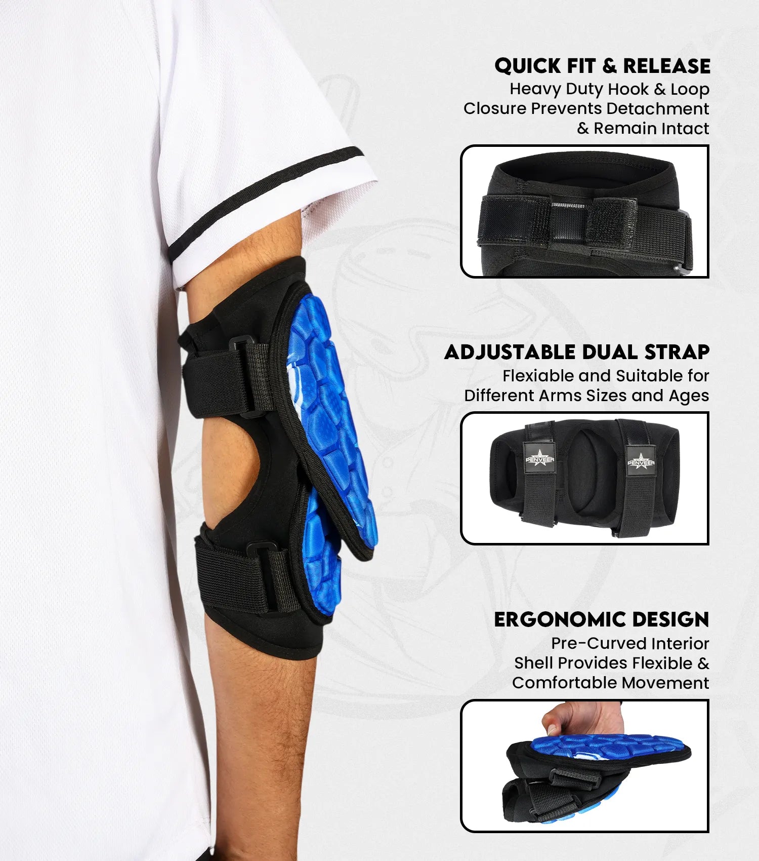 Baseball Elbow Guard with Adjustable Straps, Adult & Youth Sizes (Blue)