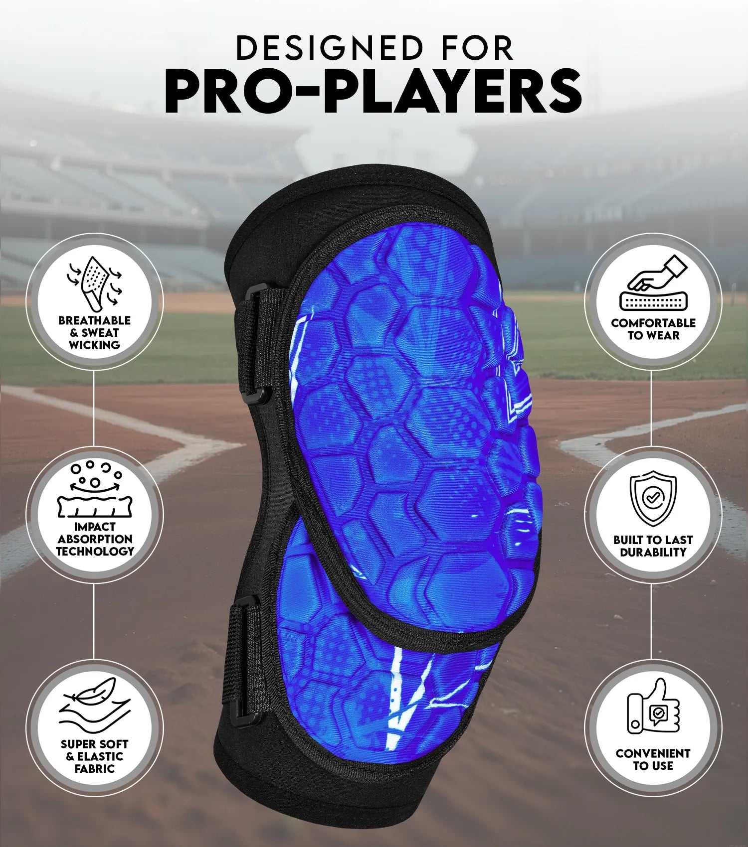 Baseball Elbow Guard with Adjustable Straps, Adult & Youth Sizes (Blue)