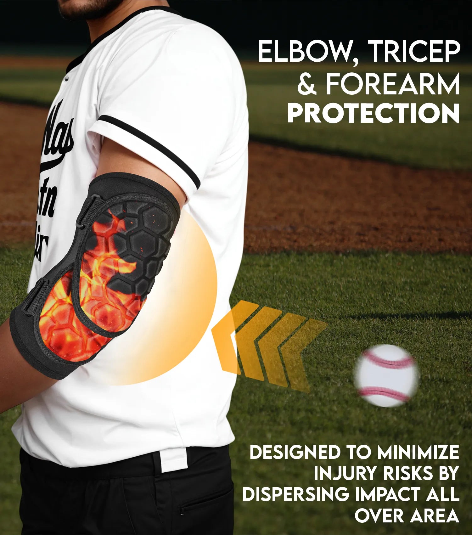 Baseball Elbow Guard with Adjustable Straps, Adult & Youth Sizes (Flame)