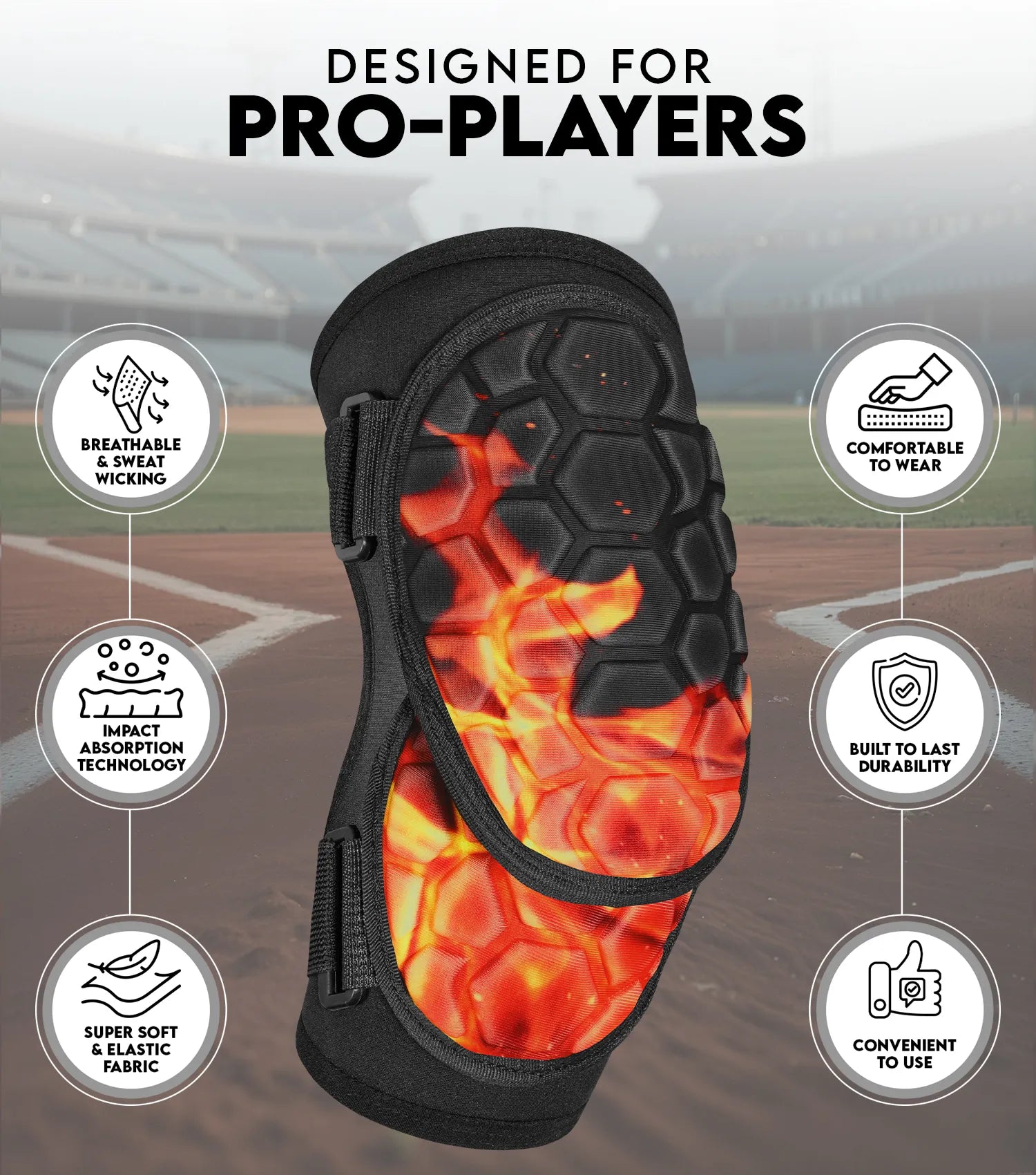 Baseball Elbow Guard with Adjustable Straps, Adult & Youth Sizes (Flame)