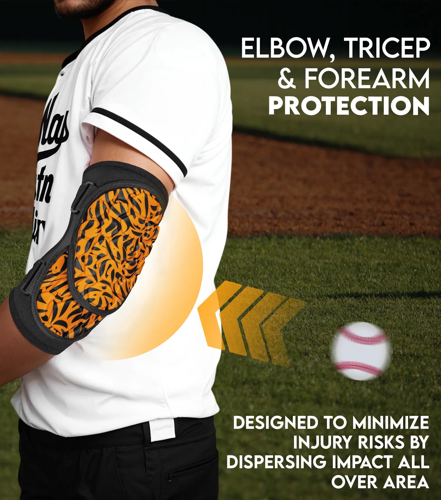 Baseball Elbow Guard with Adjustable Straps, Adult & Youth Sizes (Orange Texture)