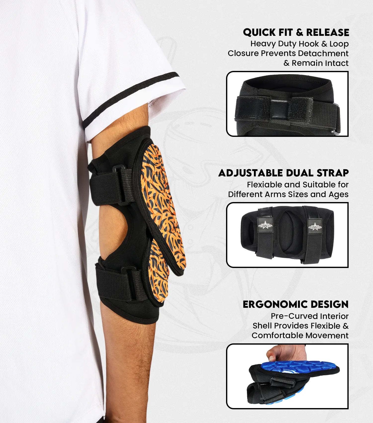 Baseball Elbow Guard with Adjustable Straps, Adult & Youth Sizes (Orange Texture)