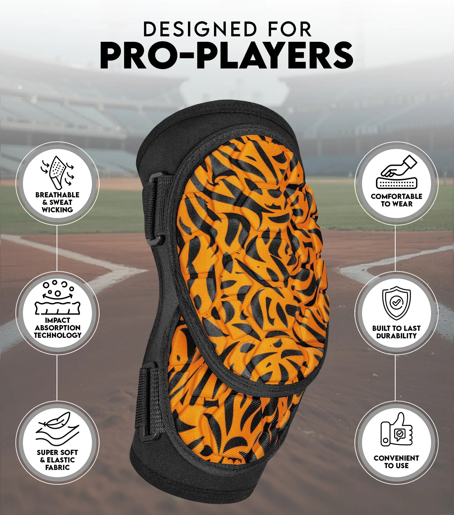 Baseball Elbow Guard with Adjustable Straps, Adult & Youth Sizes (Orange Texture)