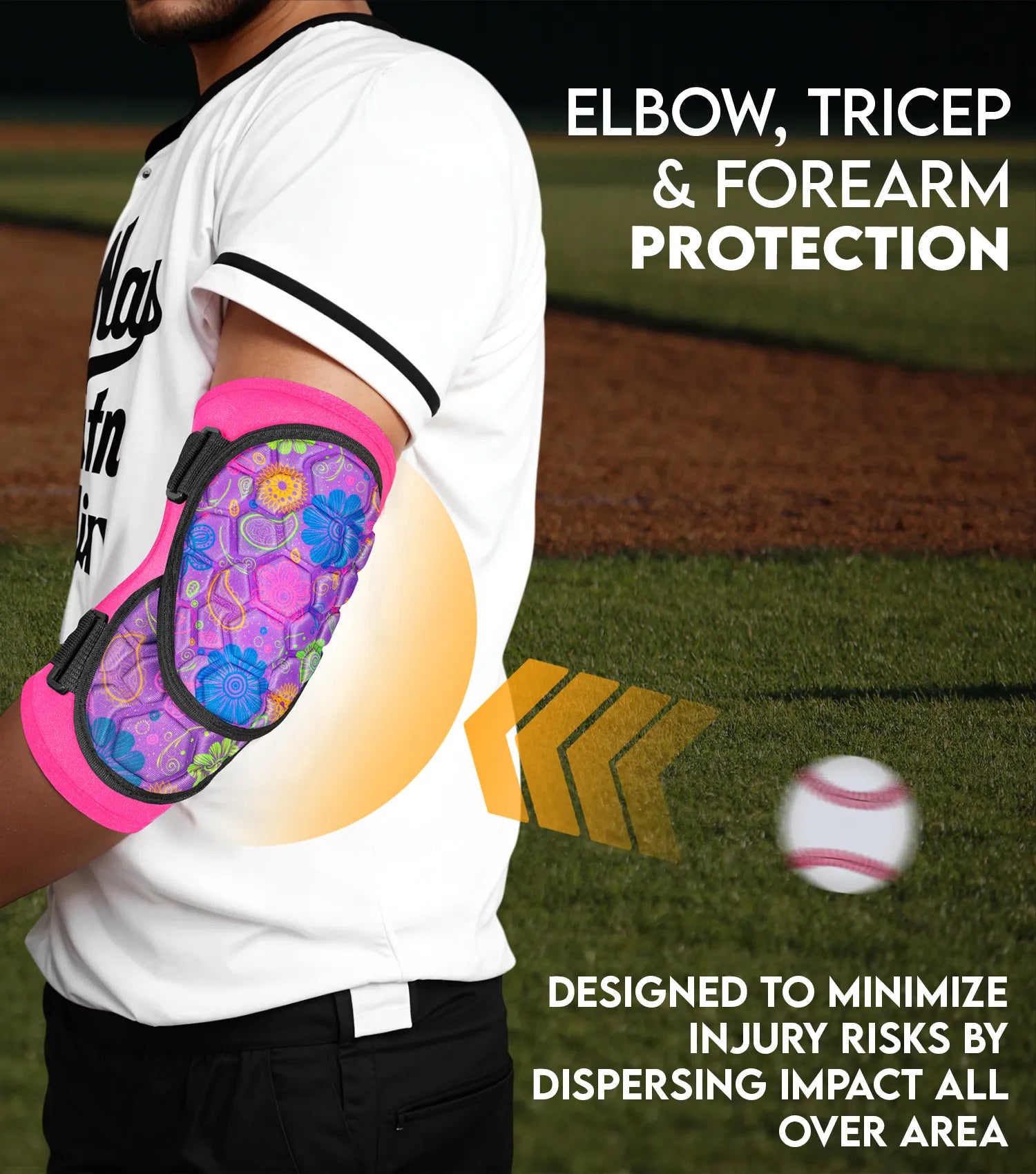 Baseball Elbow Guard with Adjustable Straps, Adult & Youth Sizes (Pink/Purple)