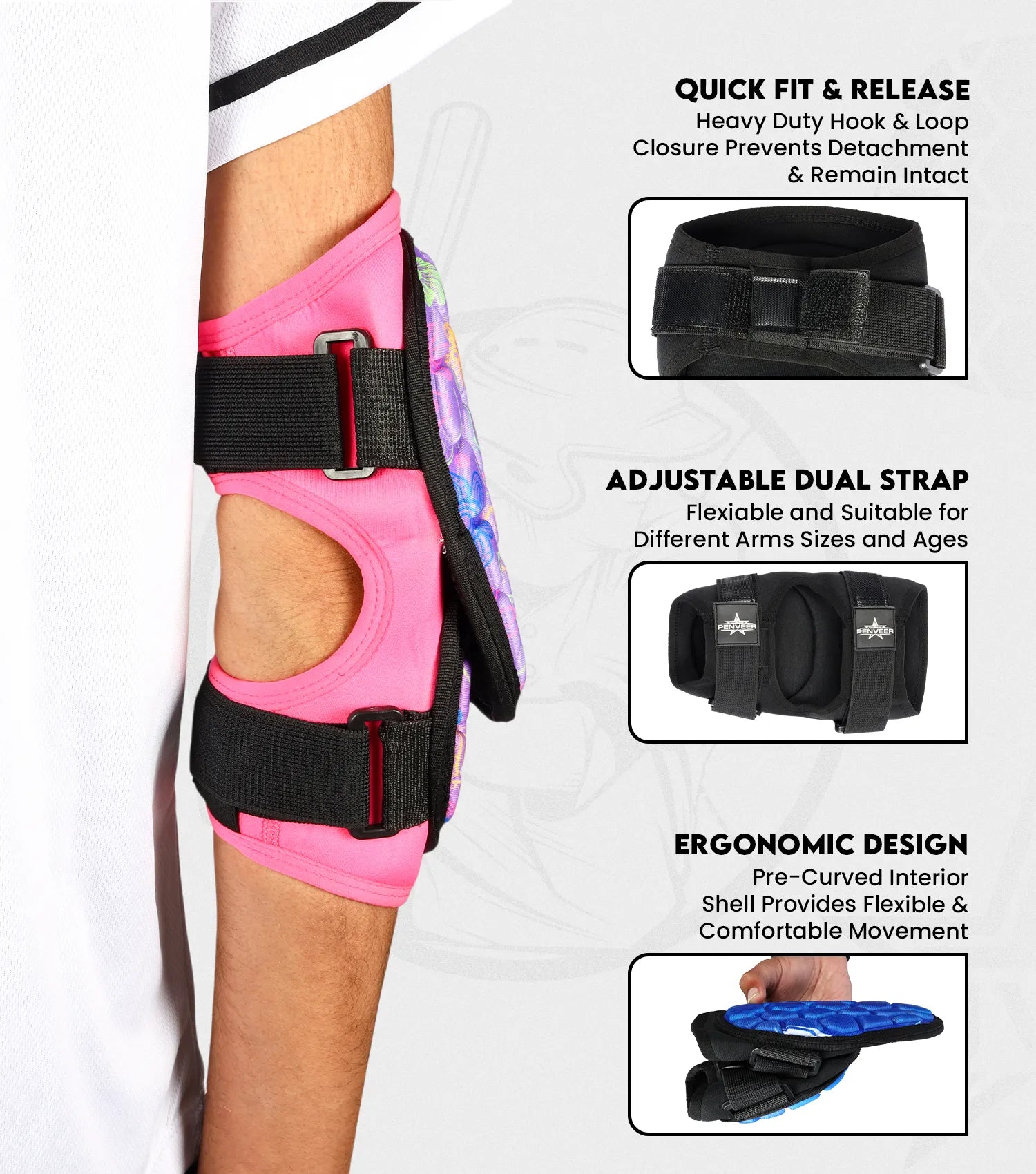 Baseball Elbow Guard with Adjustable Straps, Adult & Youth Sizes (Pink/Purple)