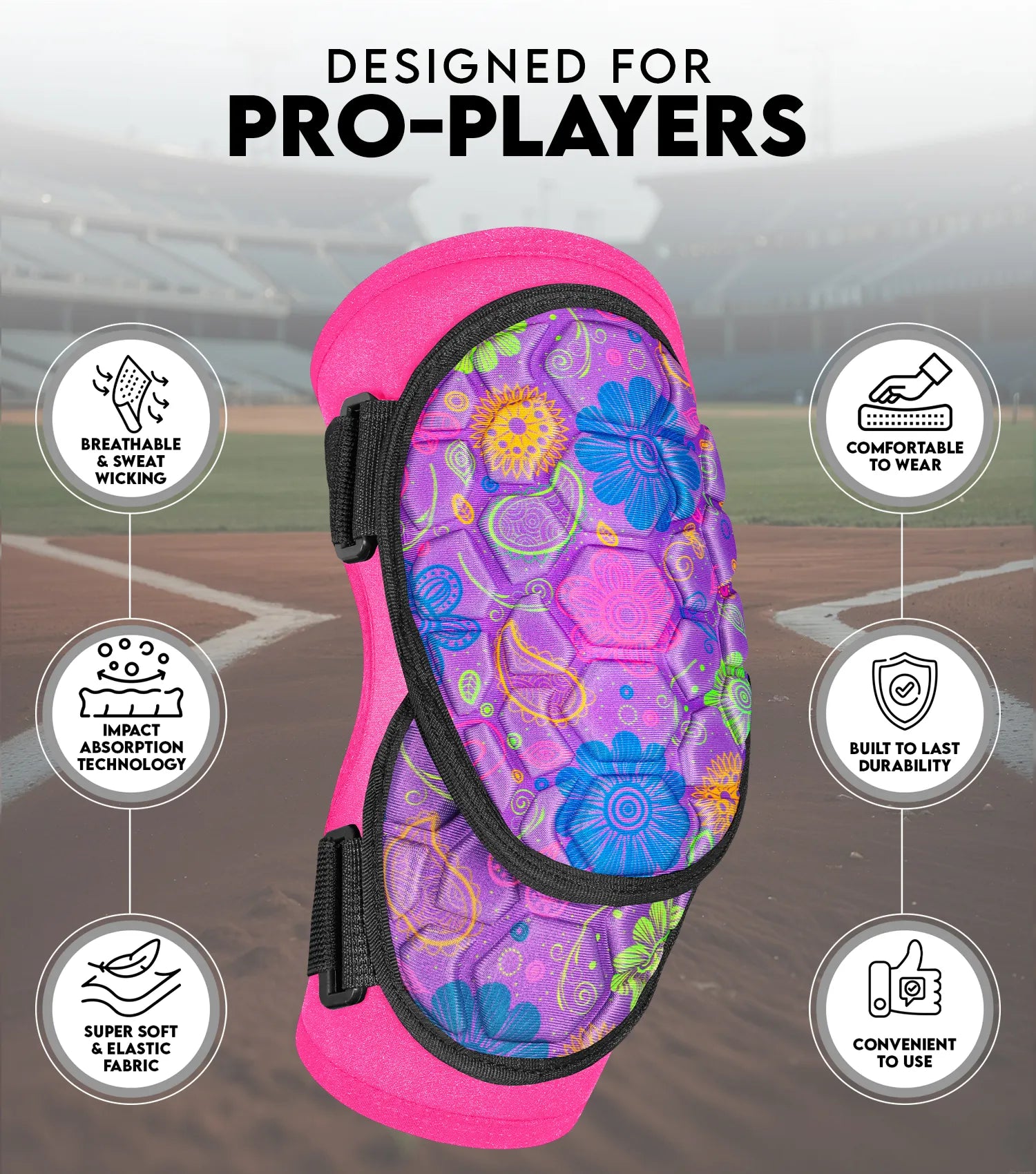 Baseball Elbow Guard with Adjustable Straps, Adult & Youth Sizes (Pink/Purple)