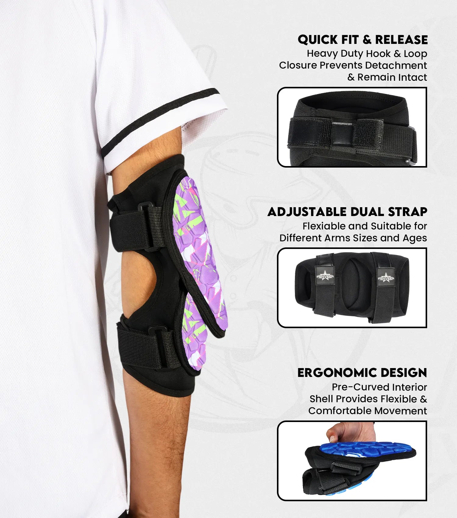 Baseball Elbow Guard with Adjustable Straps, Adult & Youth Sizes (Purple Texture)