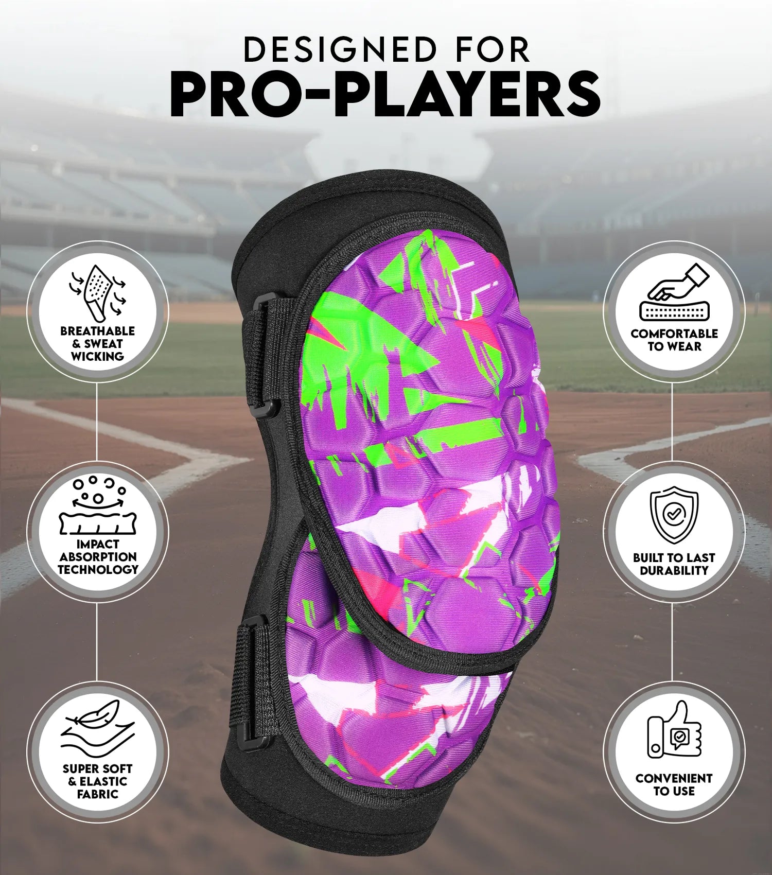 Baseball Elbow Guard with Adjustable Straps, Adult & Youth Sizes (Purple Texture)