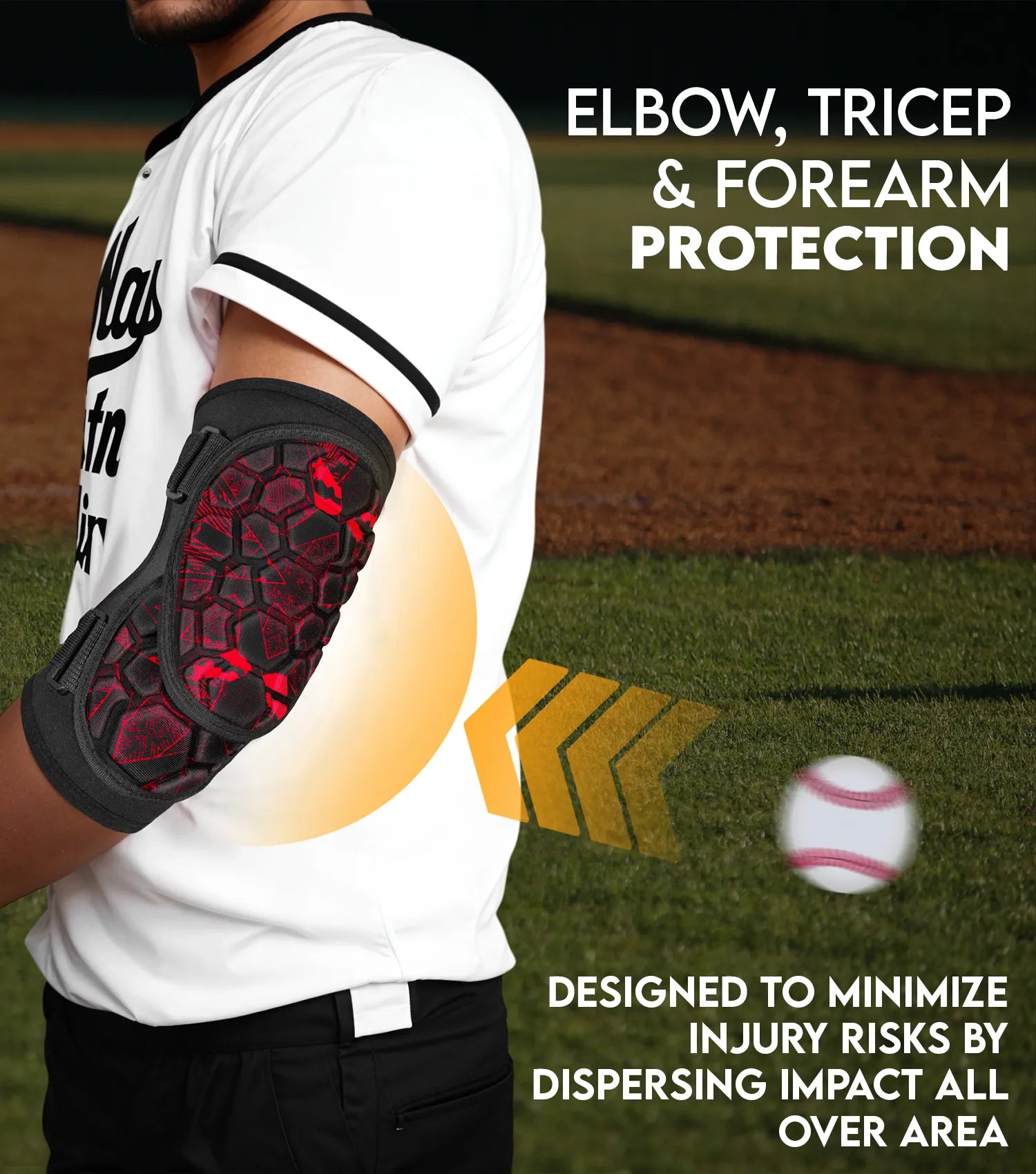 Baseball Elbow Guard with Adjustable Straps, Adult & Youth Sizes (Red Texture)