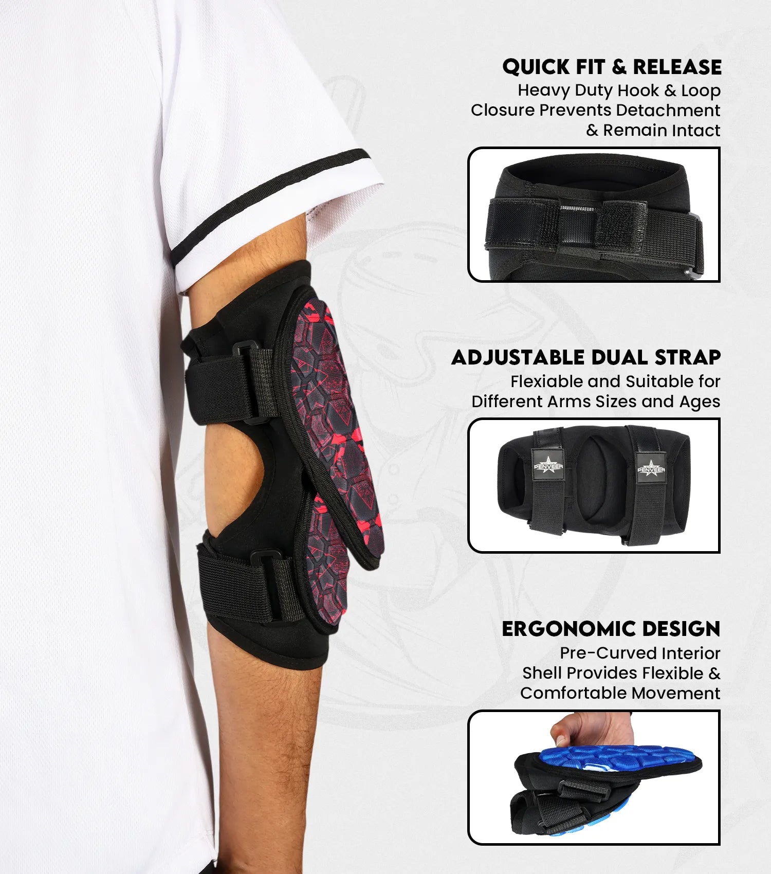 Baseball Elbow Guard with Adjustable Straps, Adult & Youth Sizes (Red Texture)