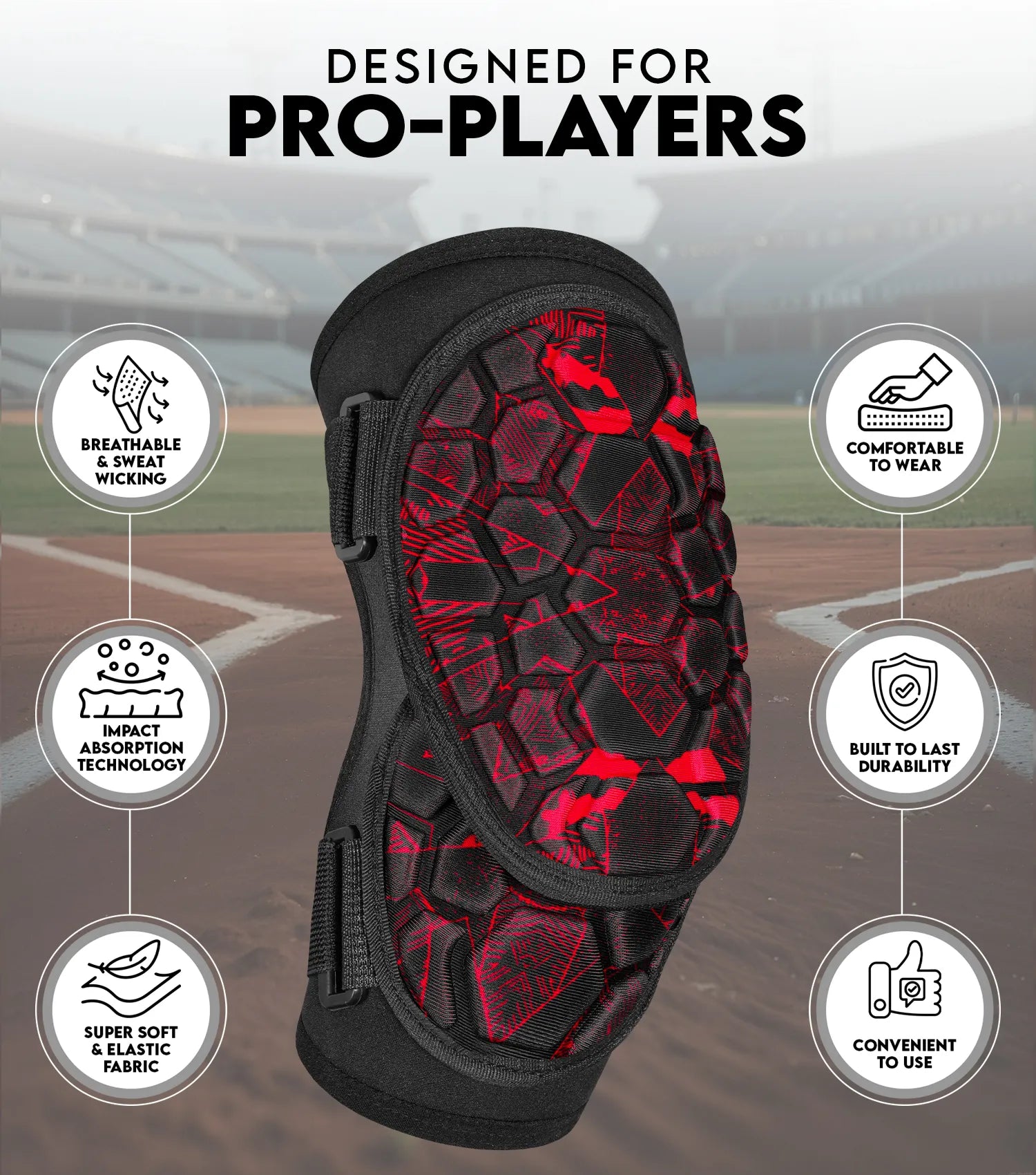 Baseball Elbow Guard with Adjustable Straps, Adult & Youth Sizes (Red Texture)