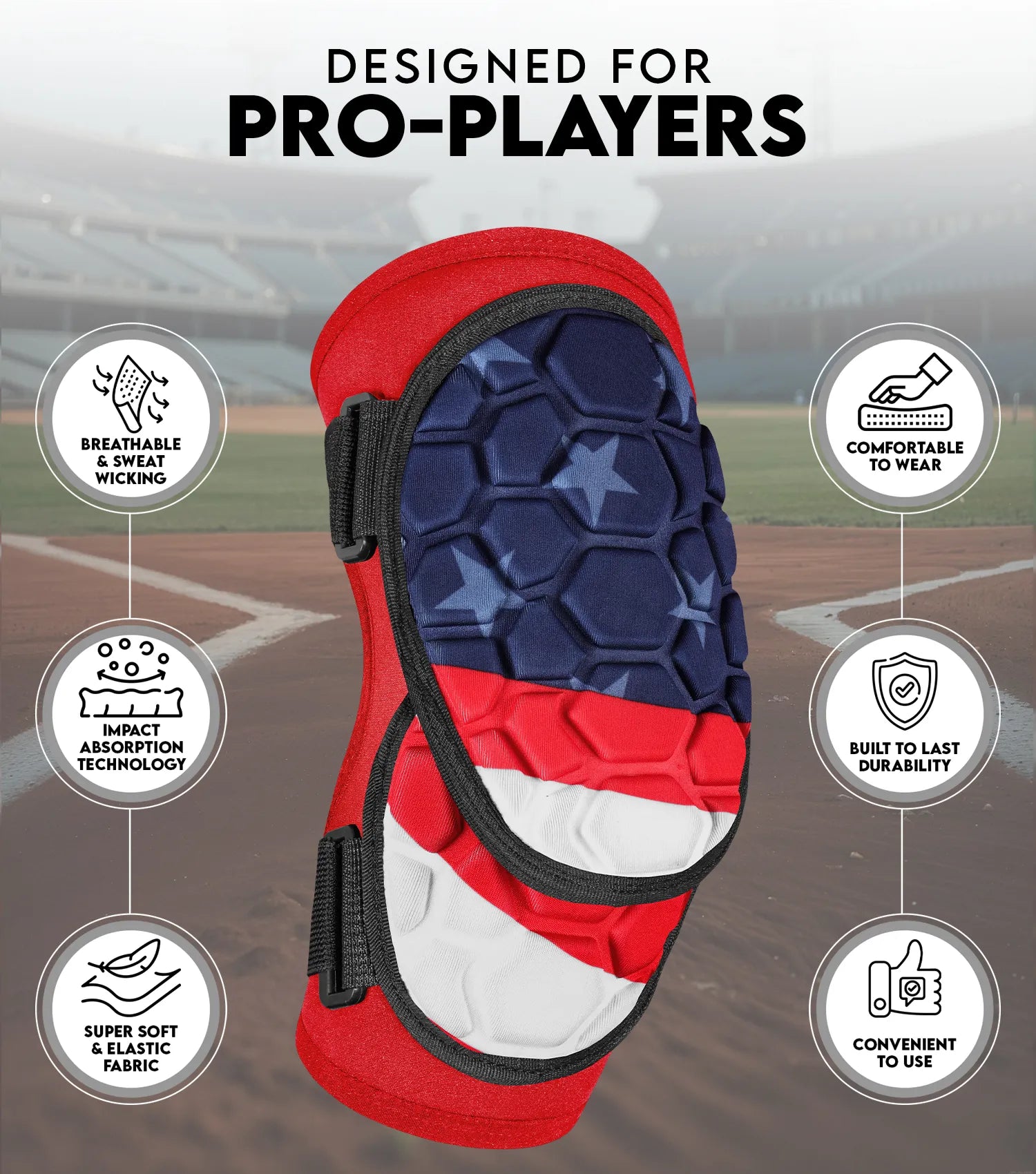 Baseball Elbow Guard with Adjustable Straps, Adult & Youth Sizes (USA Flag)