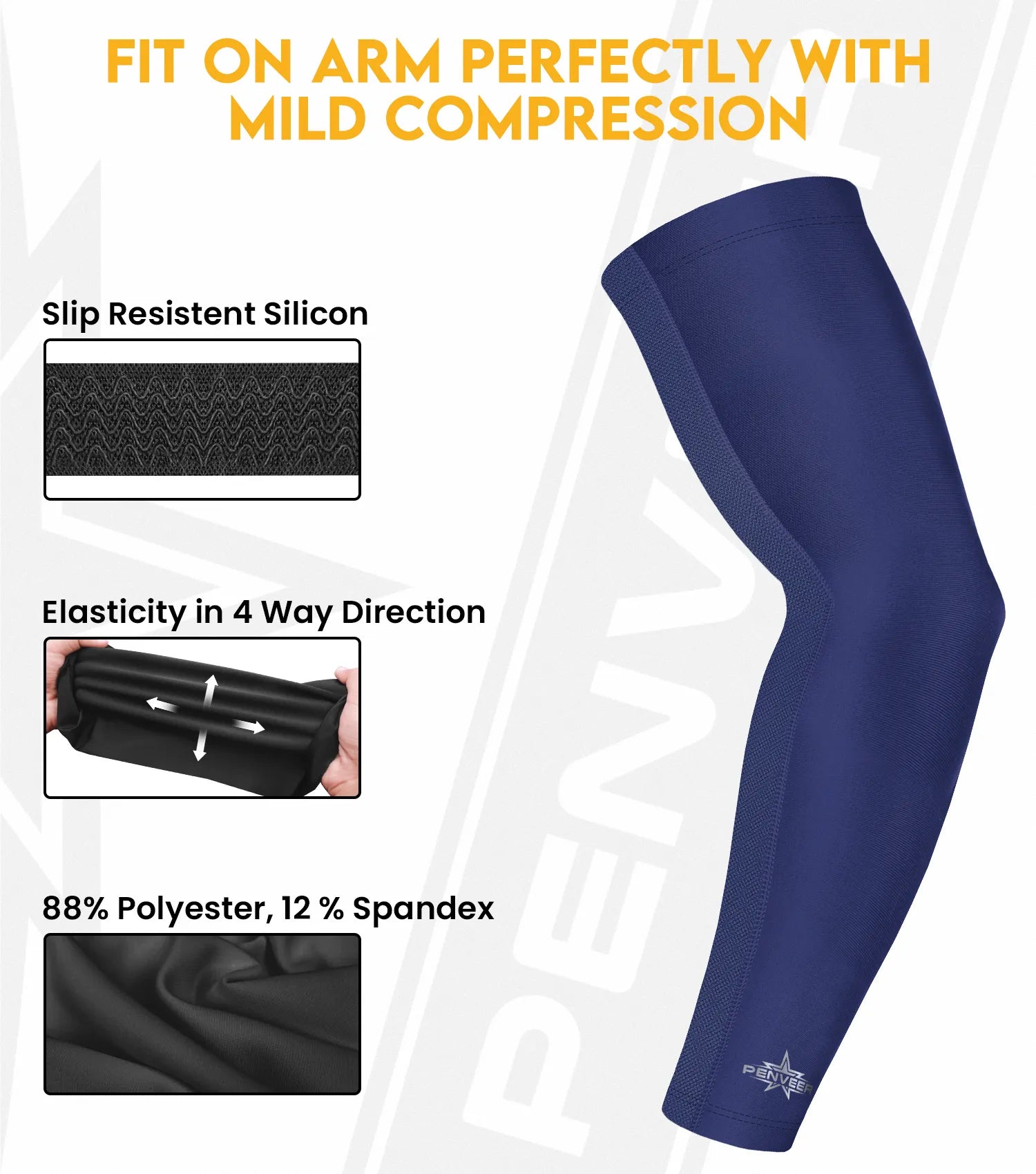 Compression Arm Sleeves for Men & Women with Ventilated Mesh adult and youth Navy