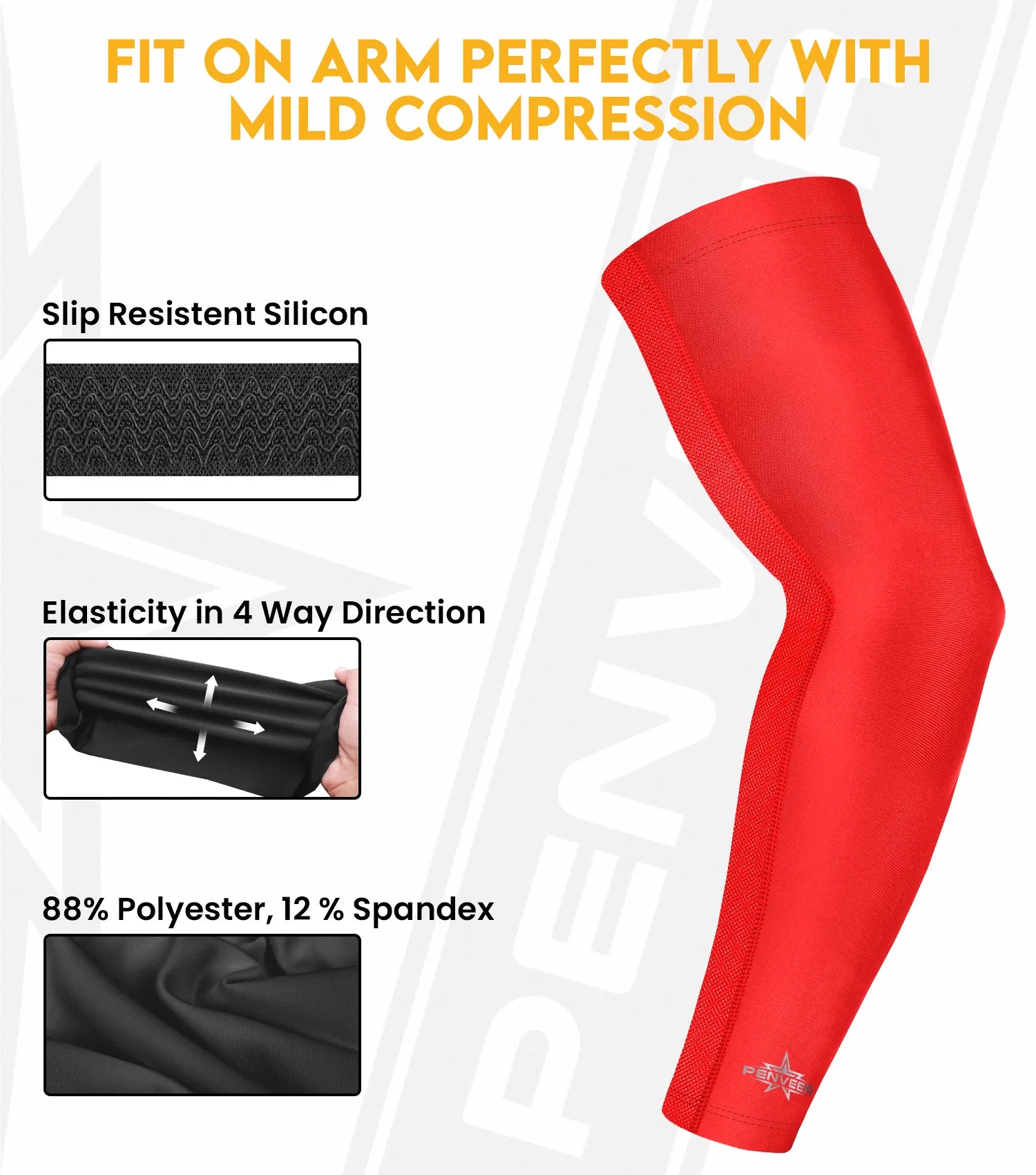 Compression Arm Sleeves for Men & Women with Ventilated Mesh adult and youth Red